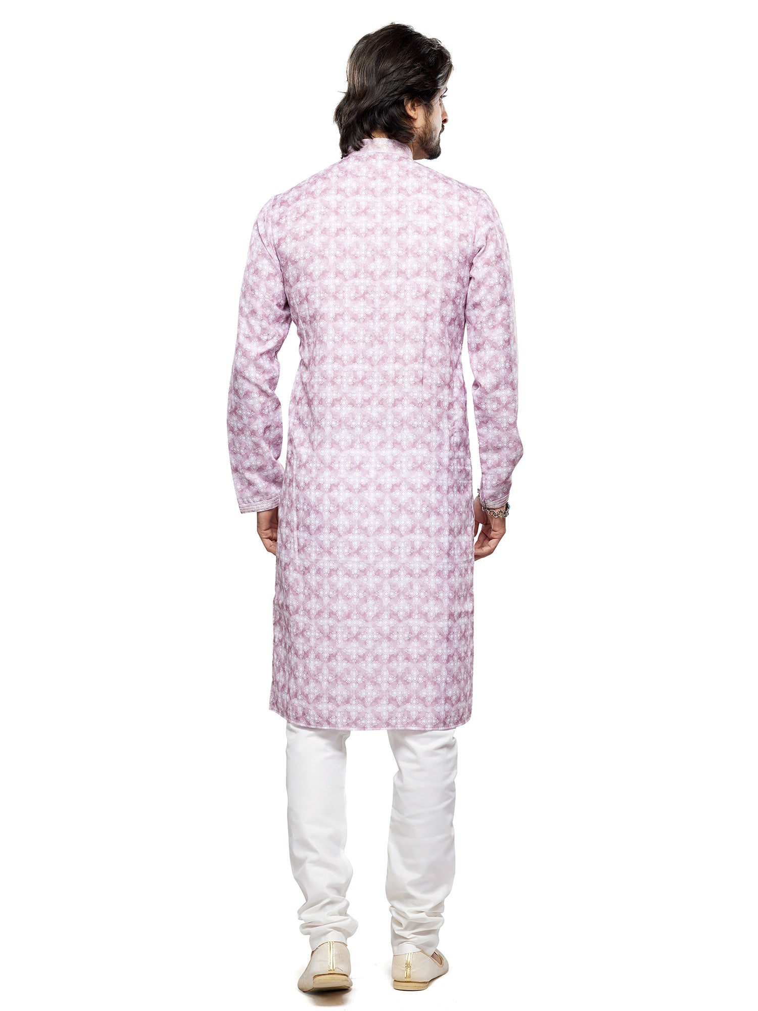 Pink Digitally Printed Readymade Kurta For Mens