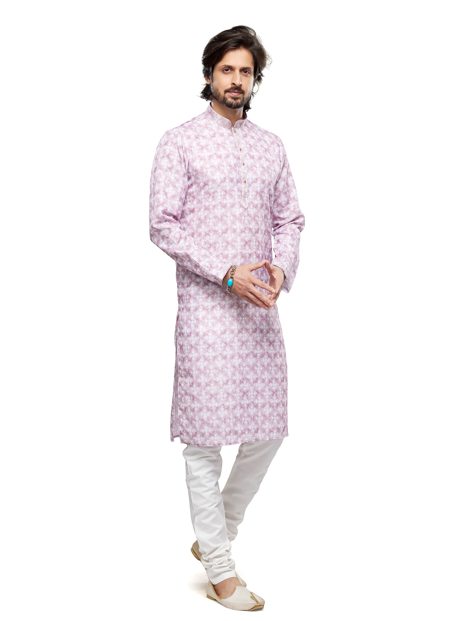 Pink Digitally Printed Readymade Kurta For Mens