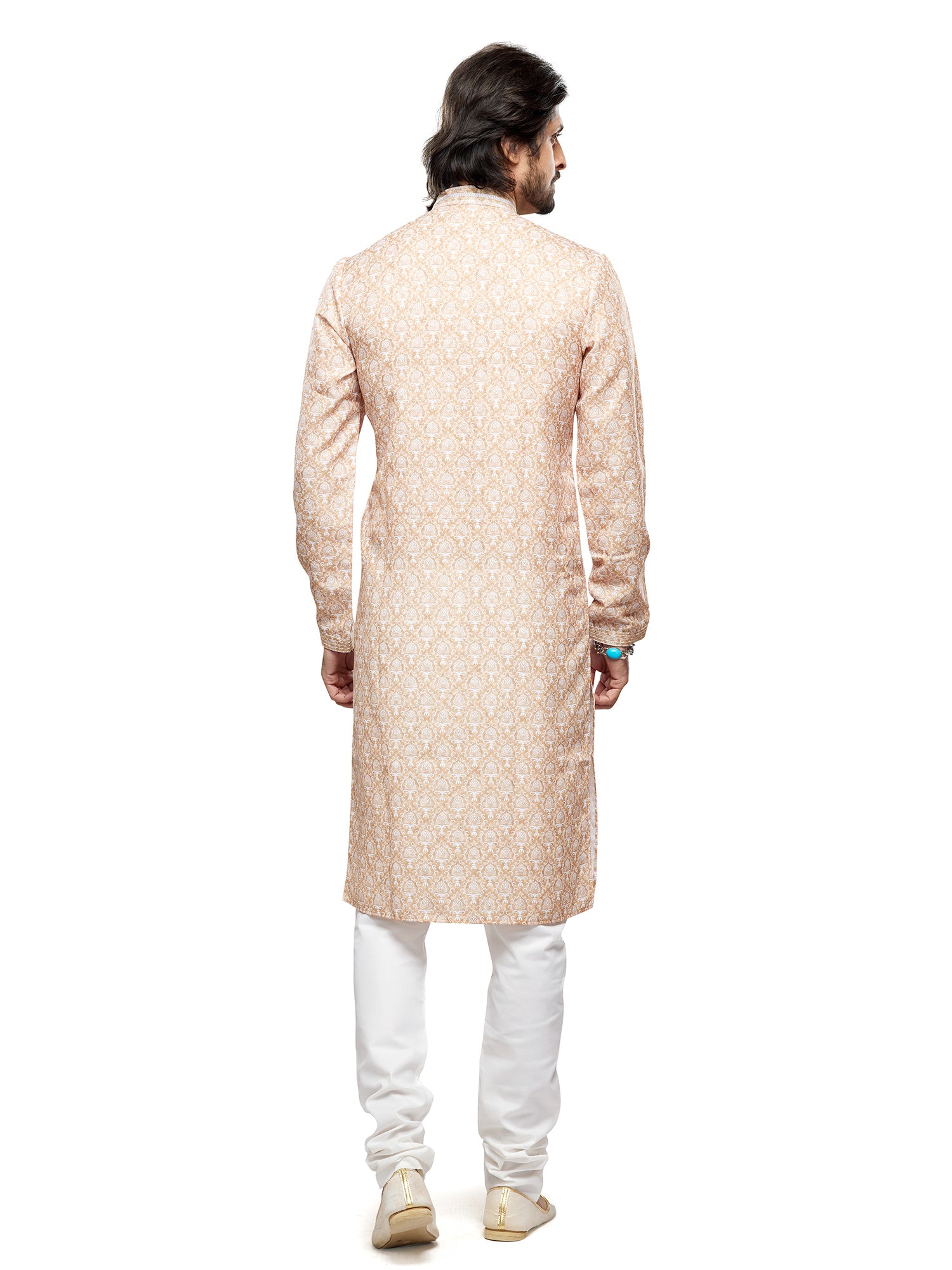Beige Readymade Festive Kurta Pyjama In Print
