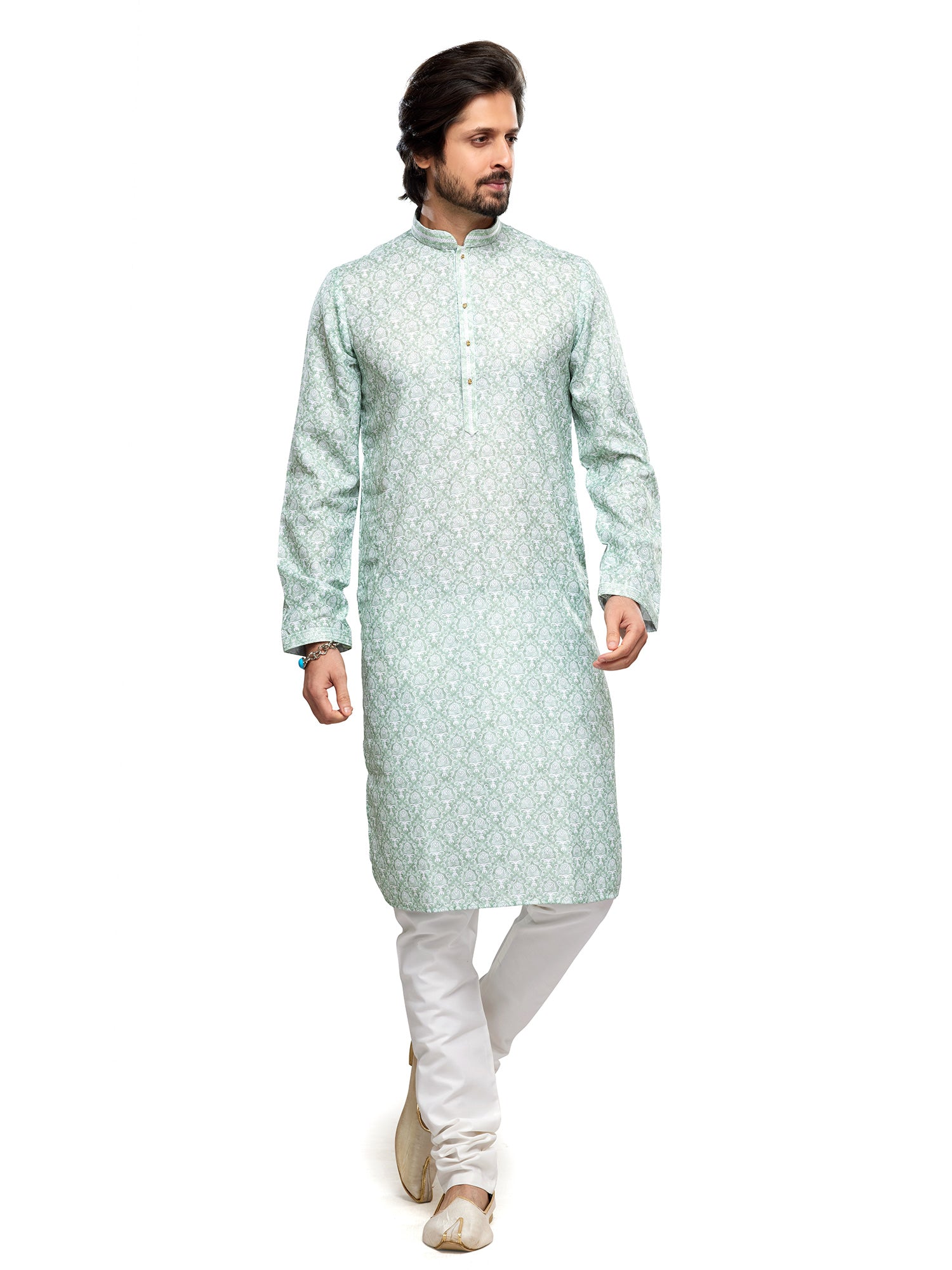 Sage Green Printed Readymade Kurta Pyjama