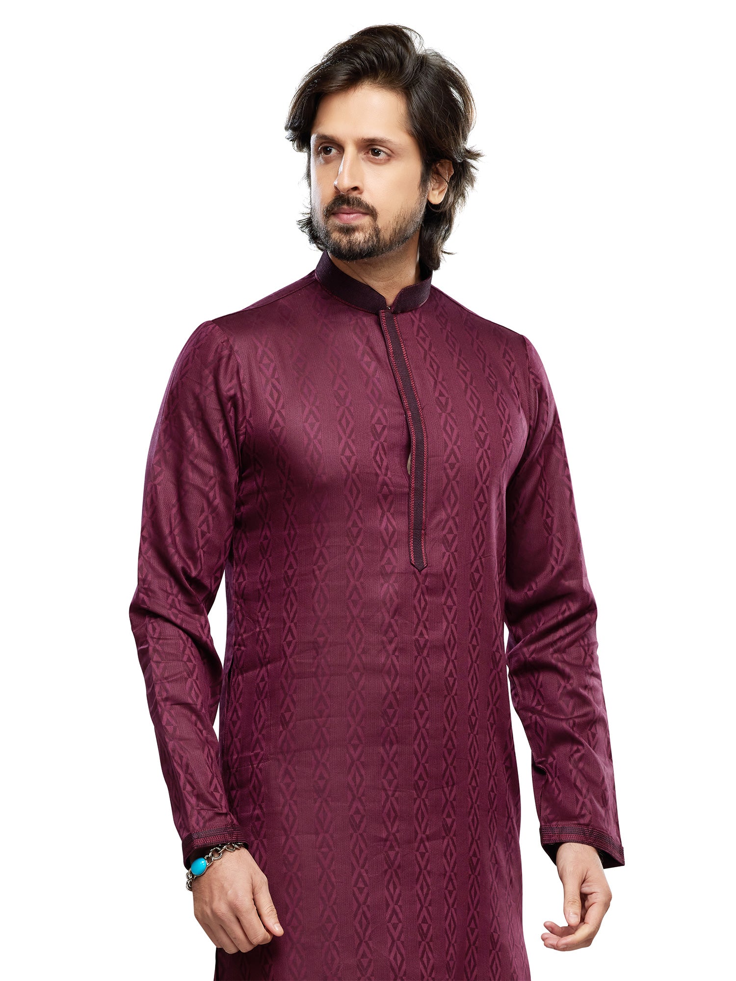 Maroon Festive Kurta Pyjama For Mens In Print