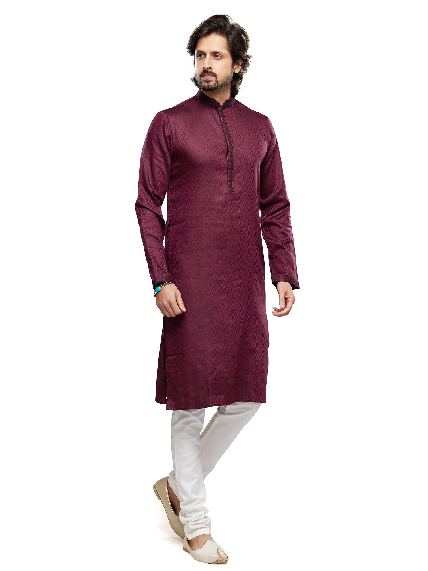 Maroon Festive Kurta Pyjama For Mens In Print