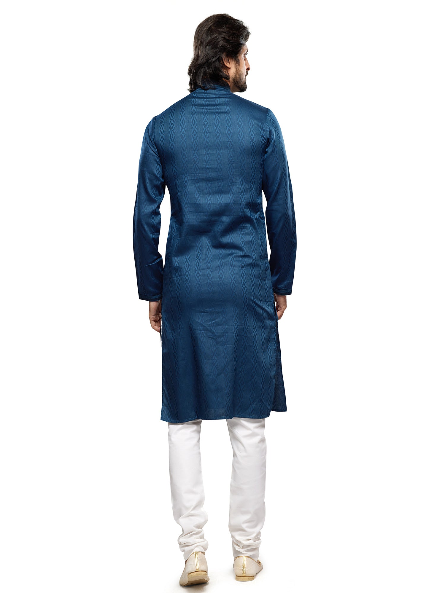 Deep Blue Mens Readymade Kurta Pyjama In Print