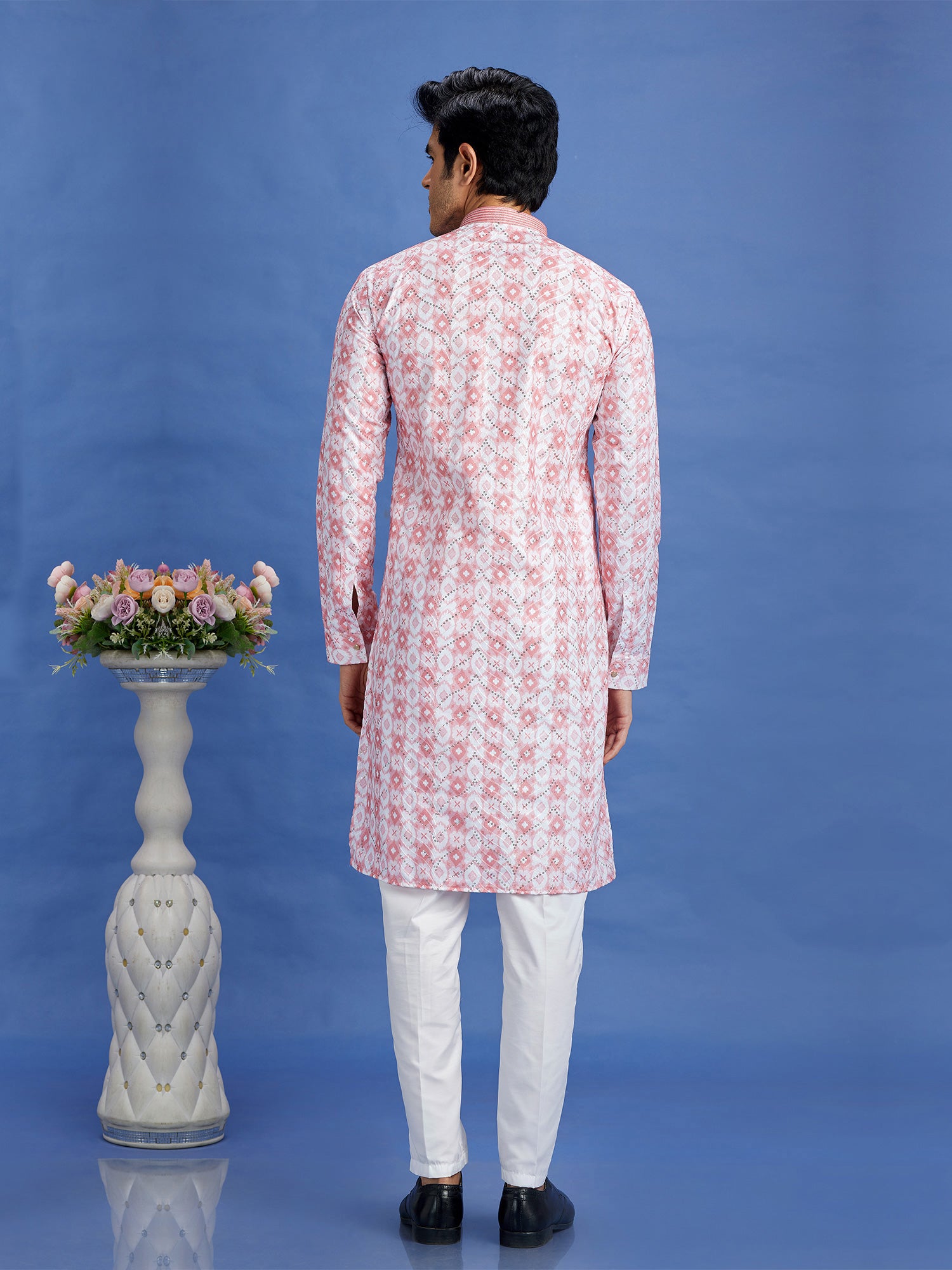 Light Pink Readymade Cotton Kurta Pyjama Set For Mens