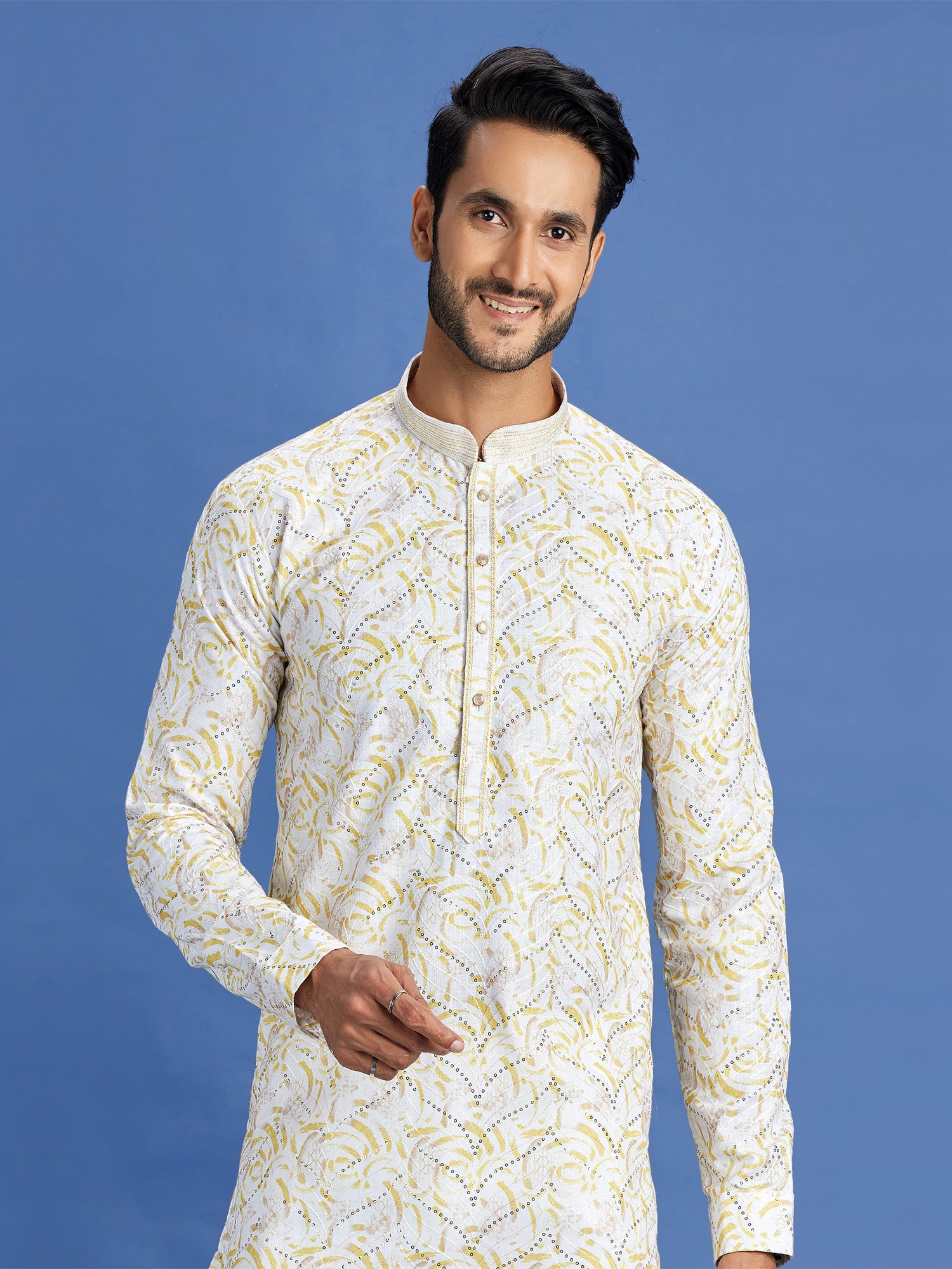 Cream Sequins Embellished Readymade Kurta Pyjama