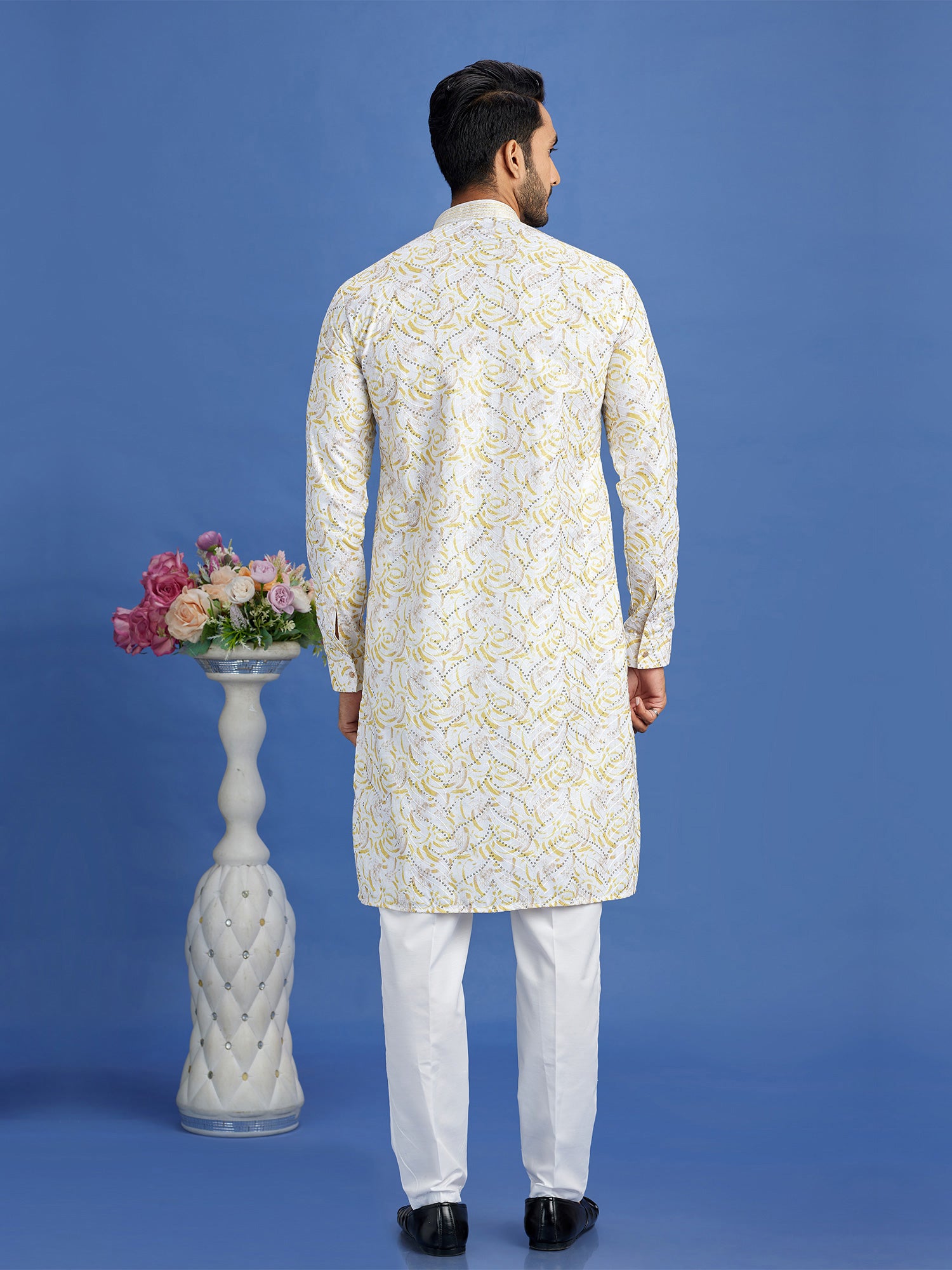 Cream Sequins Embellished Readymade Kurta Pyjama