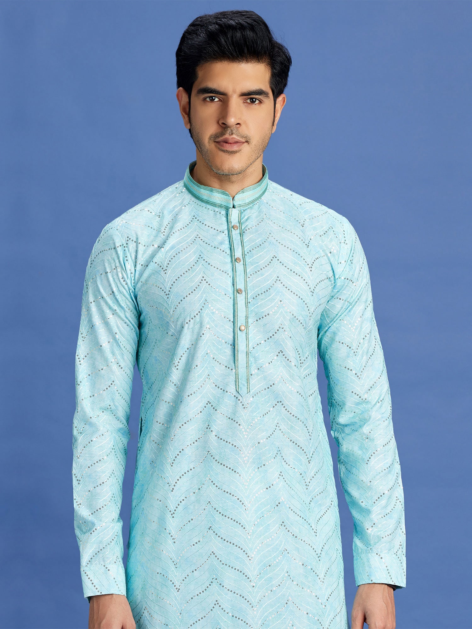 Sky Blue Sequins Embellished Readymade Kurta Set