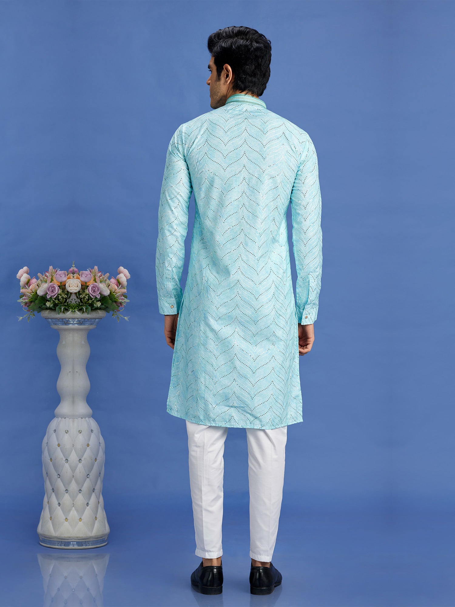 Sky Blue Sequins Embellished Readymade Kurta Set