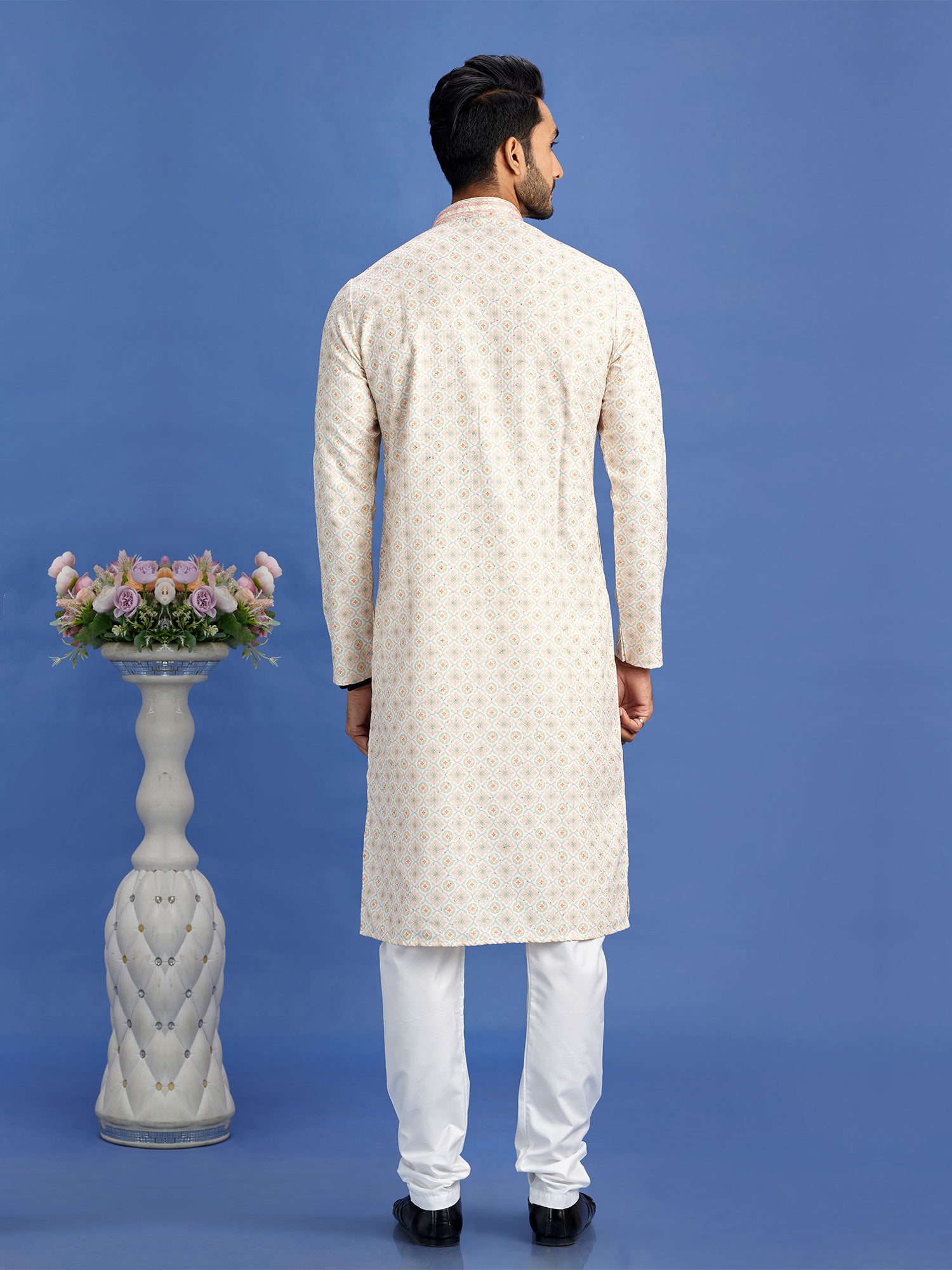 Light Pink Printed Readymade Kurta With Pant In Cotton