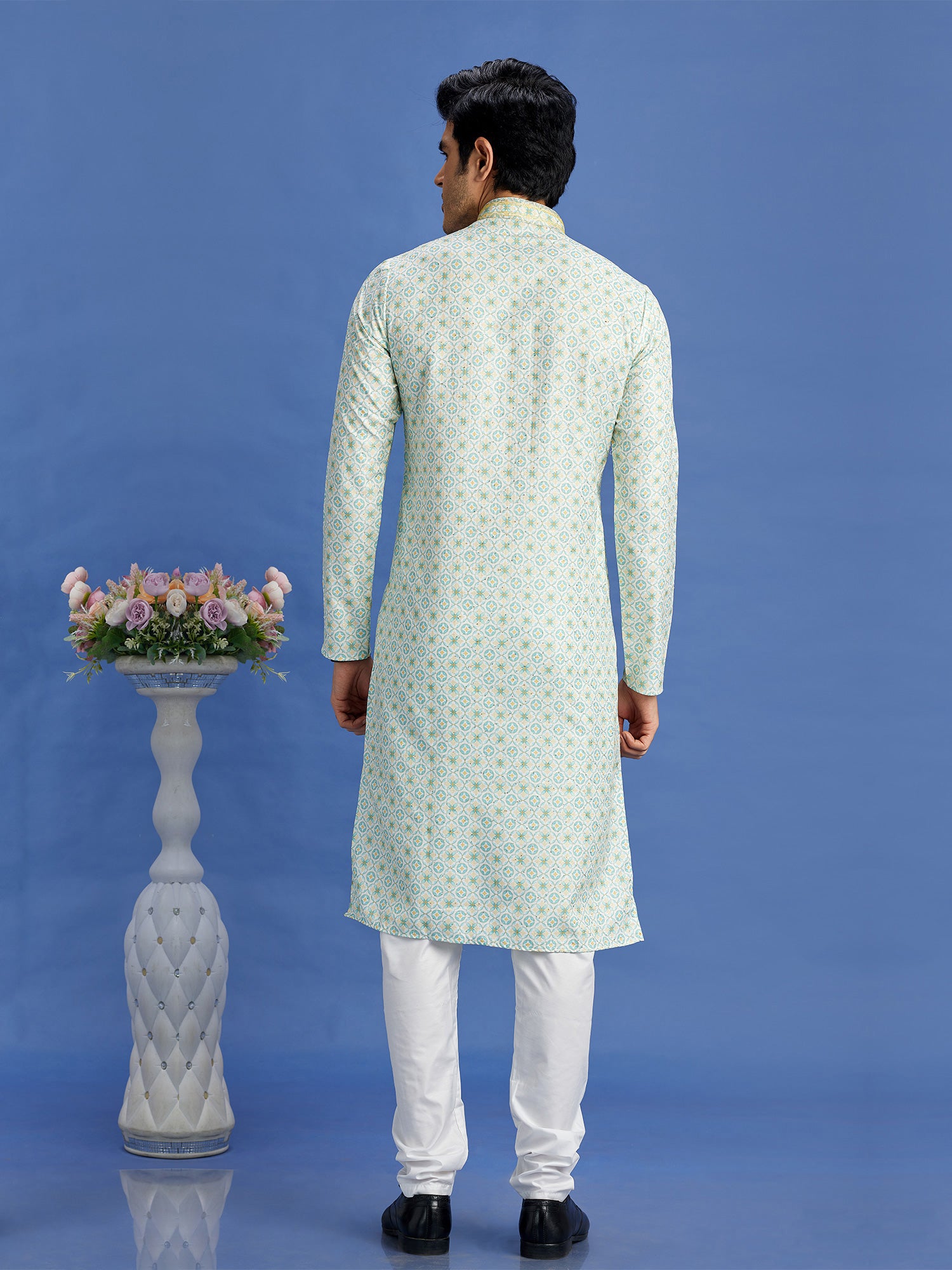 Light Blue Casual Kurta Set For Mens In Cotton