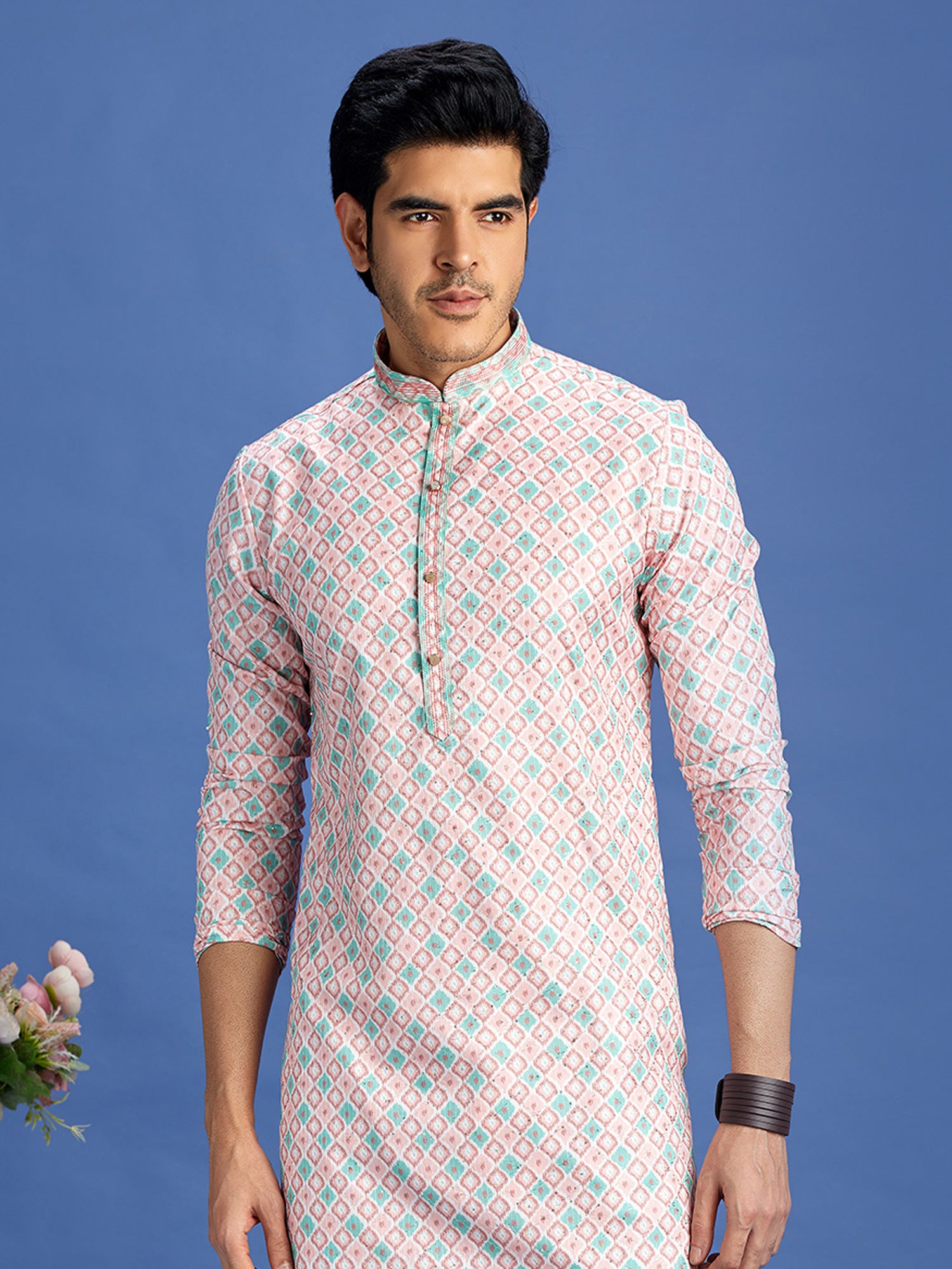 Pink Casual Readymade Kurta Pyjama Set For Mens