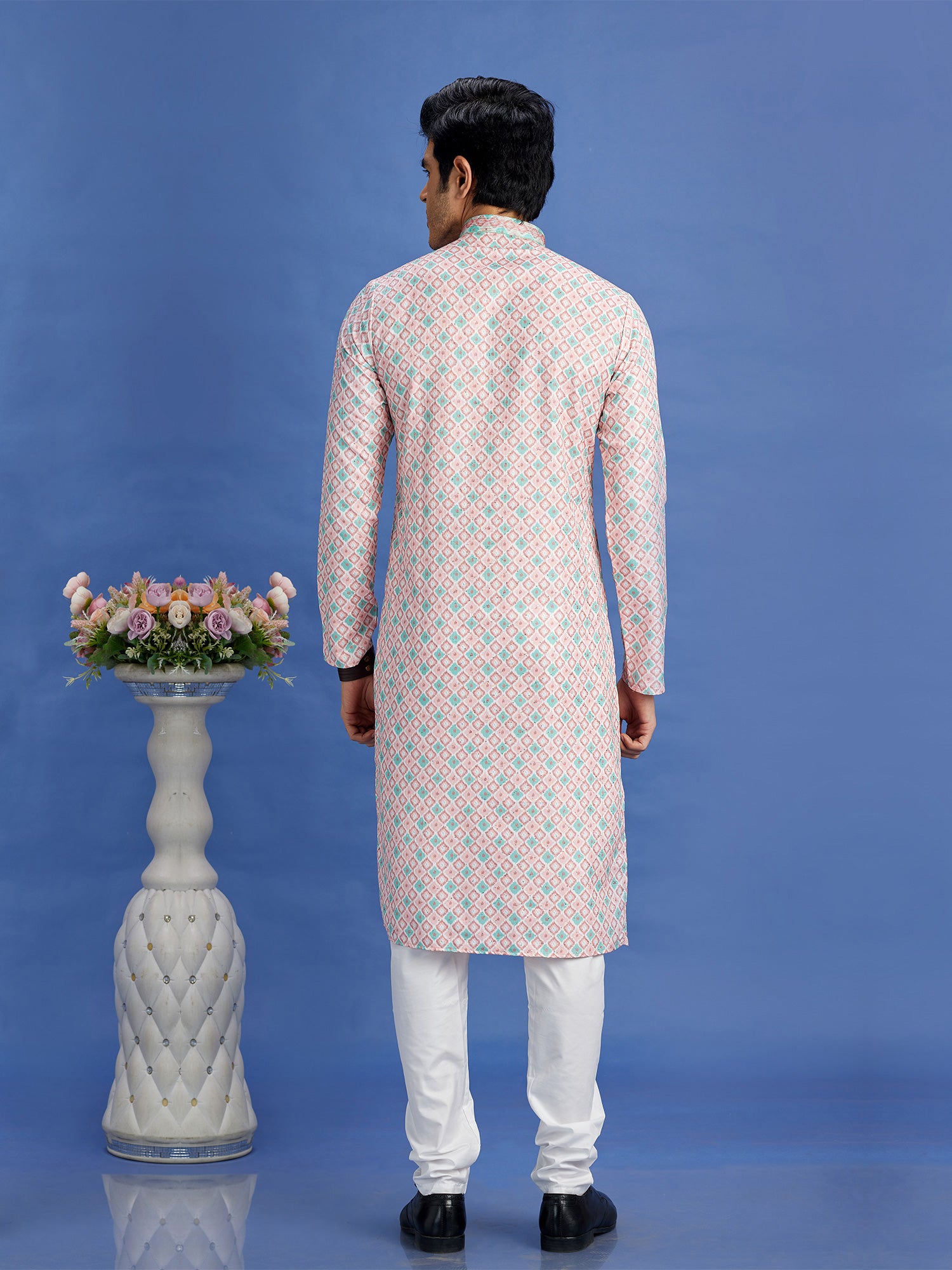Pink Casual Readymade Kurta Pyjama Set For Mens