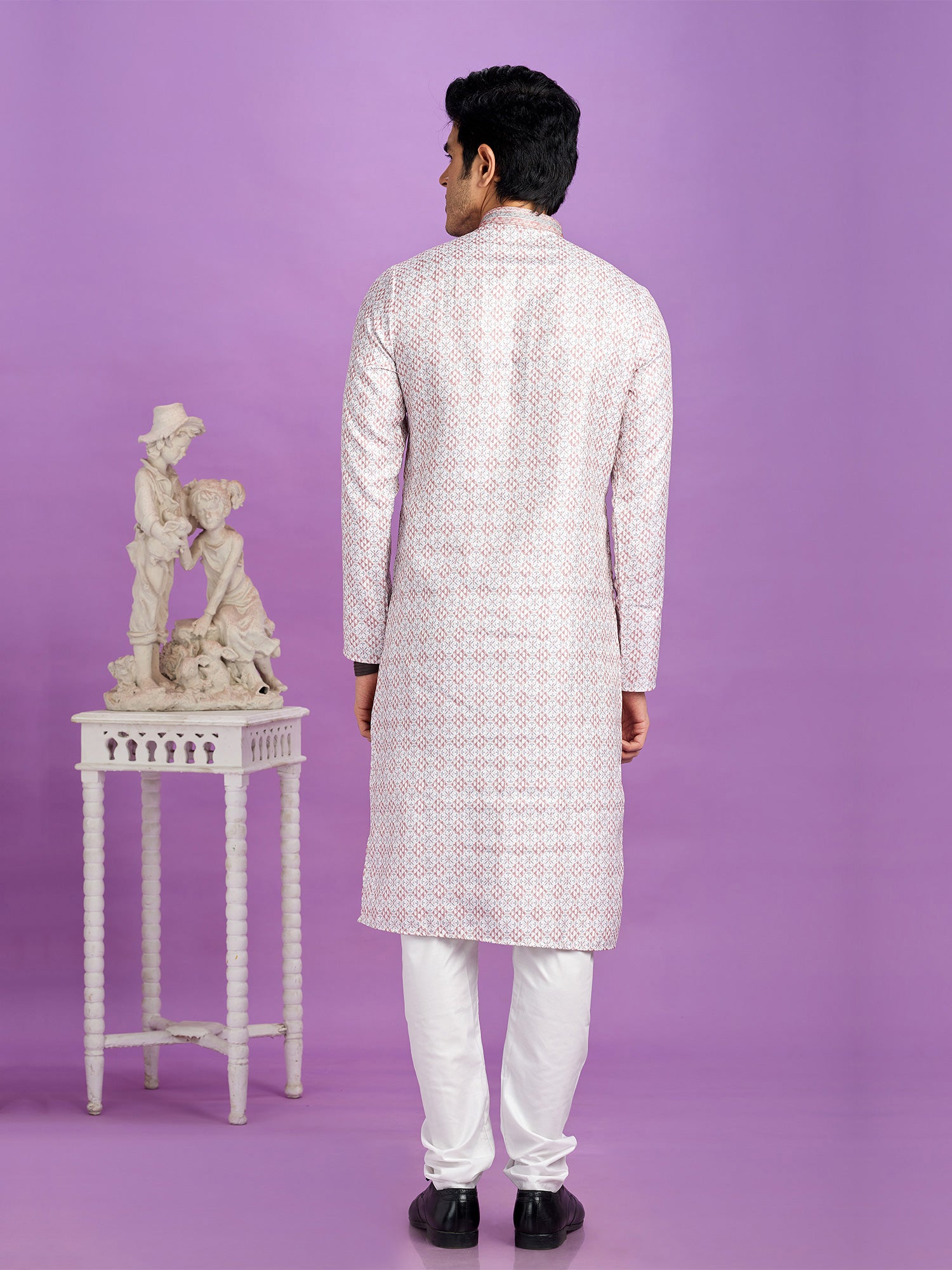 White Casual Printed Kurta With Pyjama In Cotton