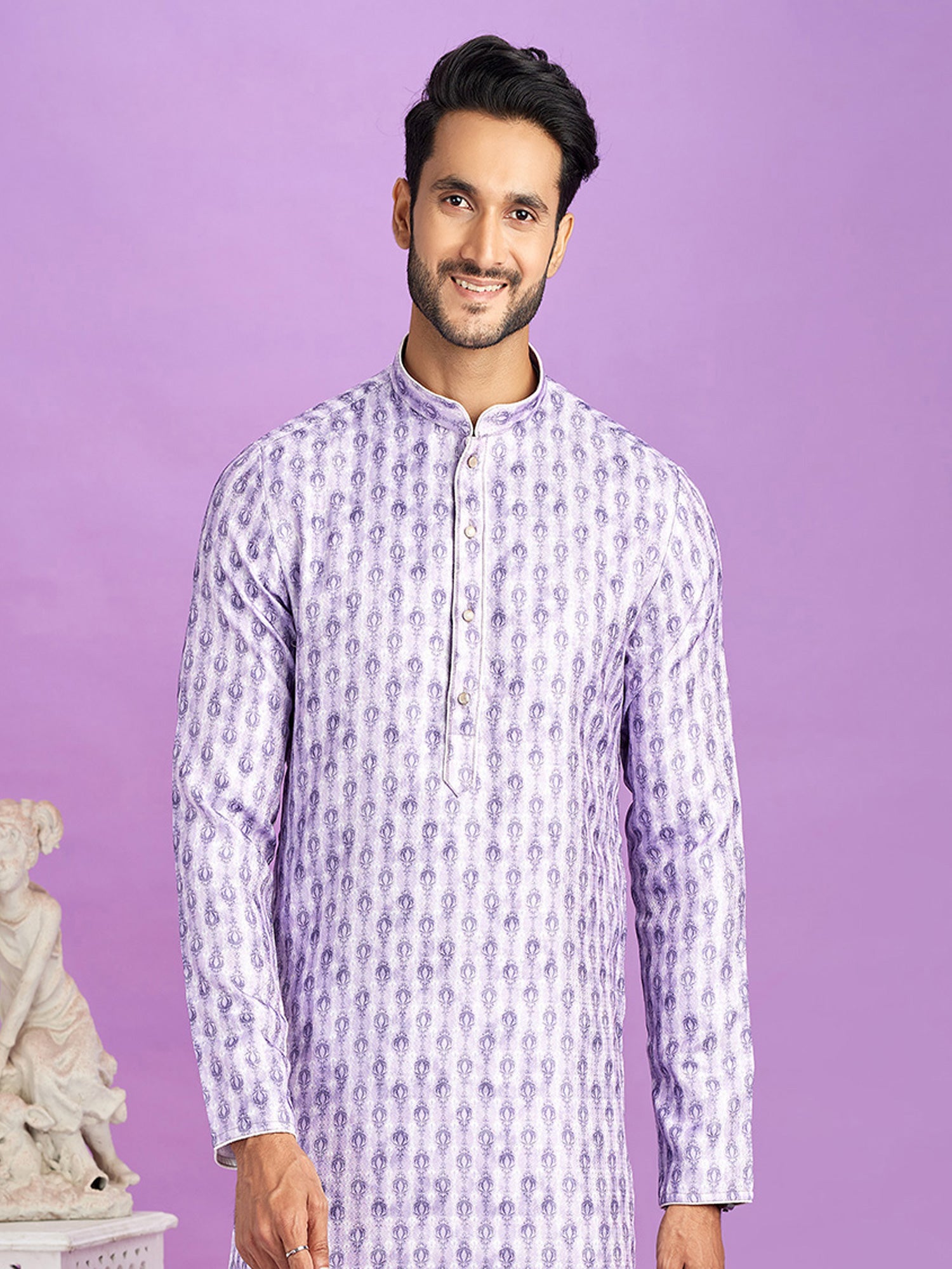 Purple Festive Kurta Set For Mens In Cotton With Print