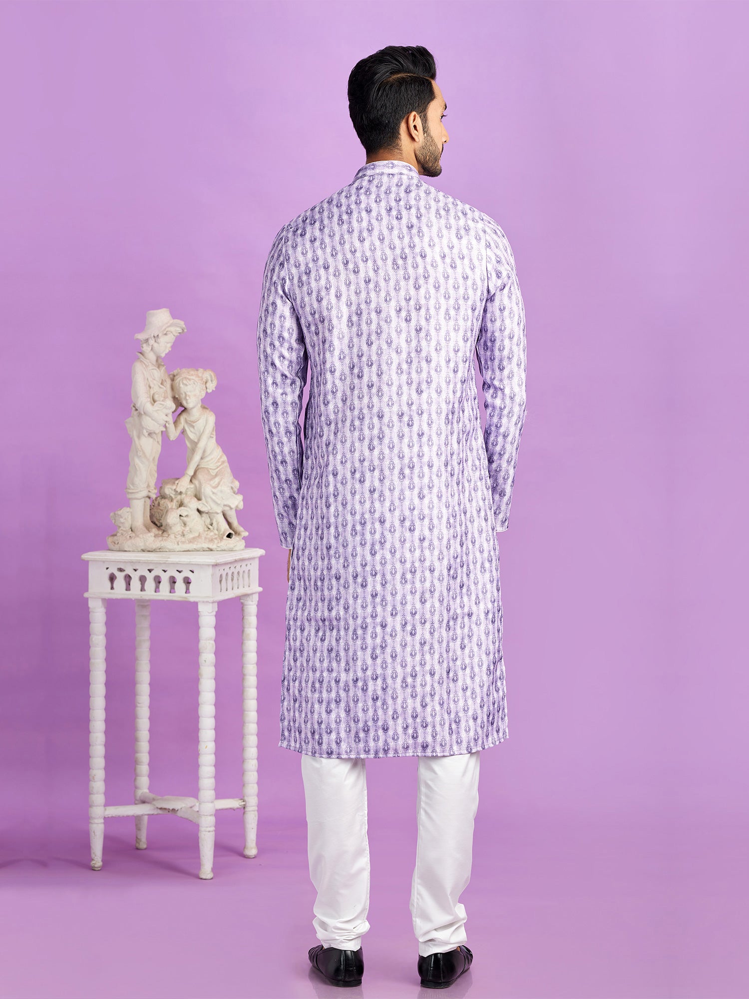 Purple Festive Kurta Set For Mens In Cotton With Print
