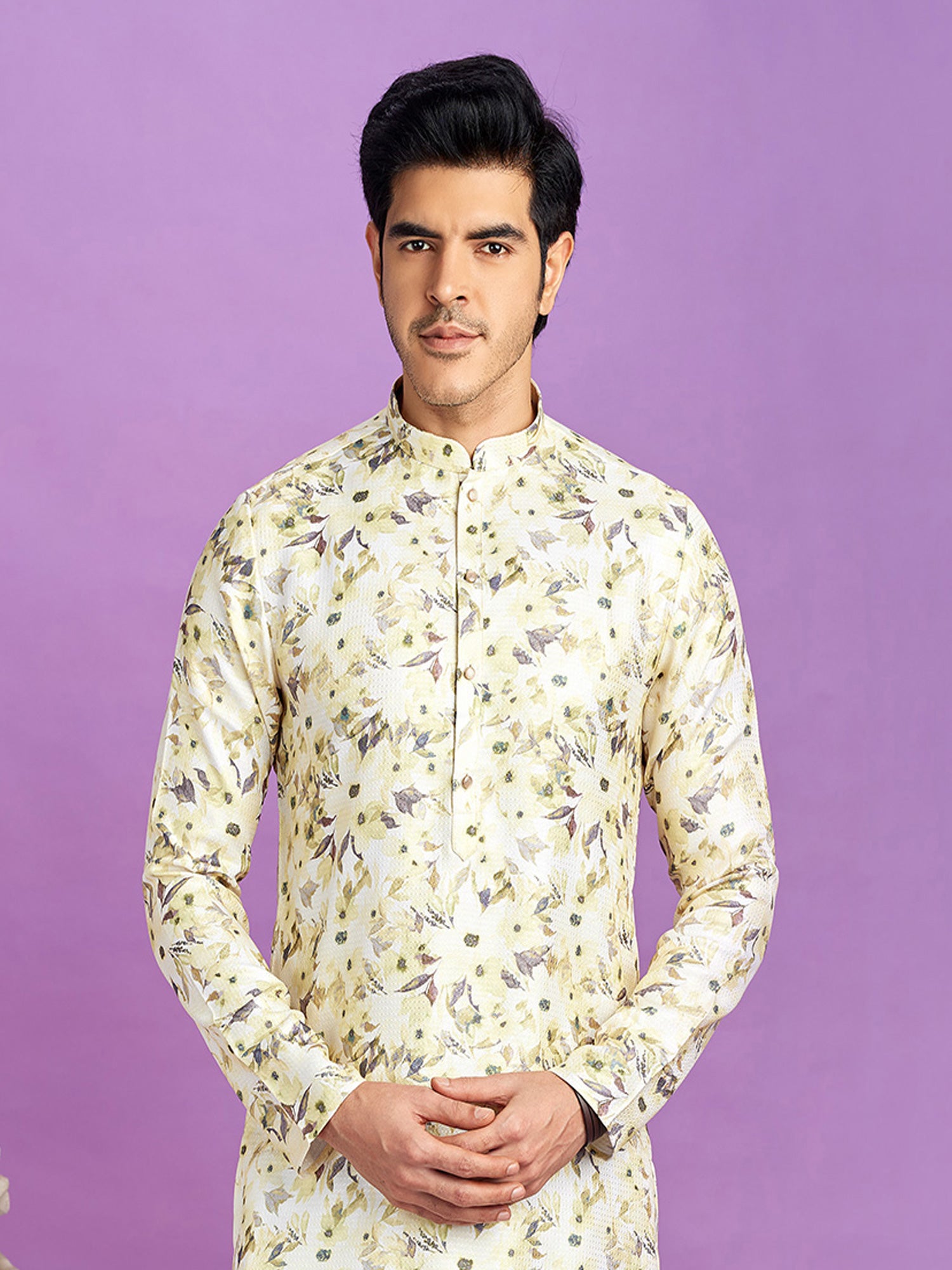 Cream Readymade Cotton Kurta Pyjama For Mens