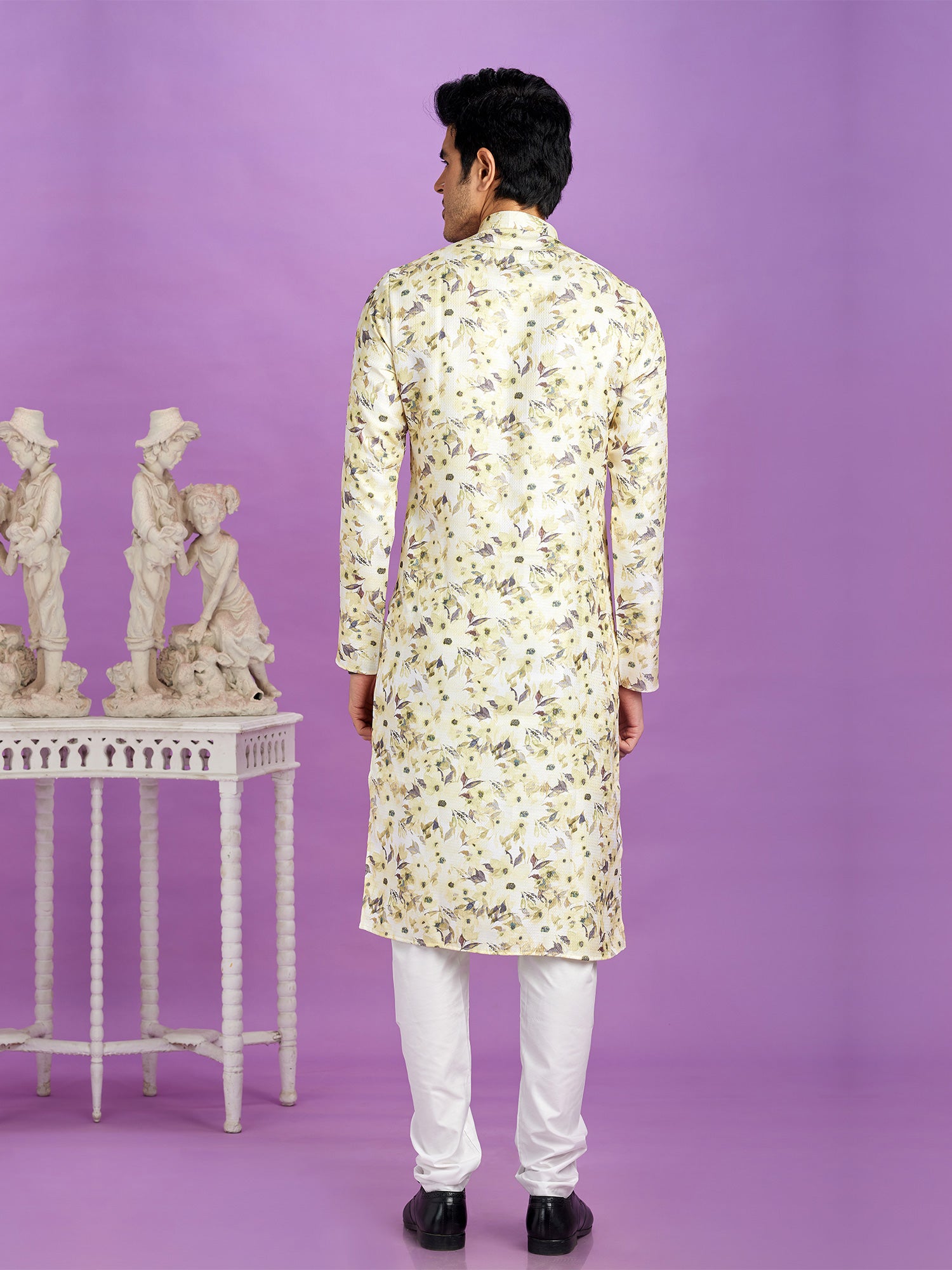 Cream Readymade Cotton Kurta Pyjama For Mens