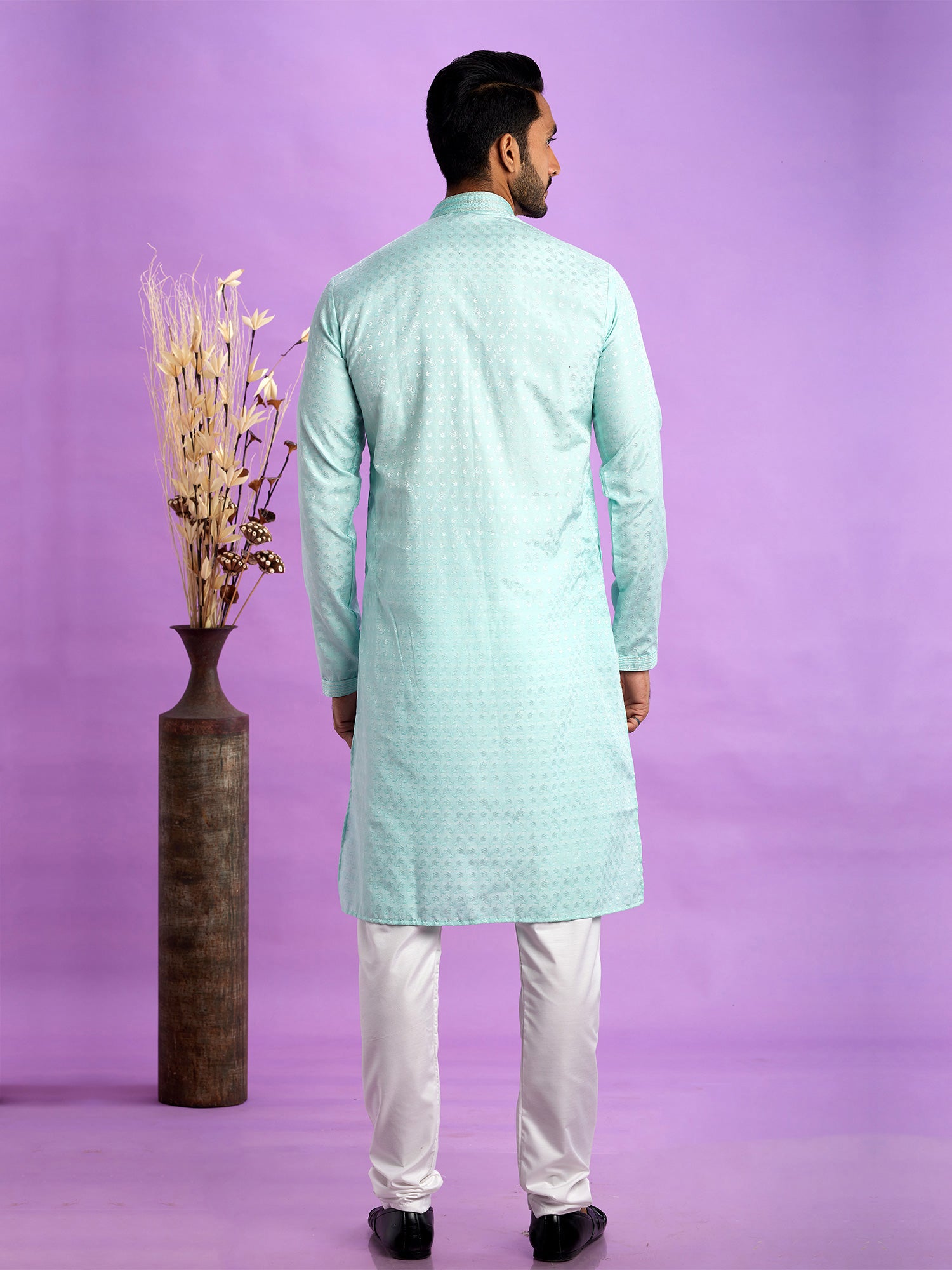 Blue Readymade Kurta Pyjama Set In Art Silk