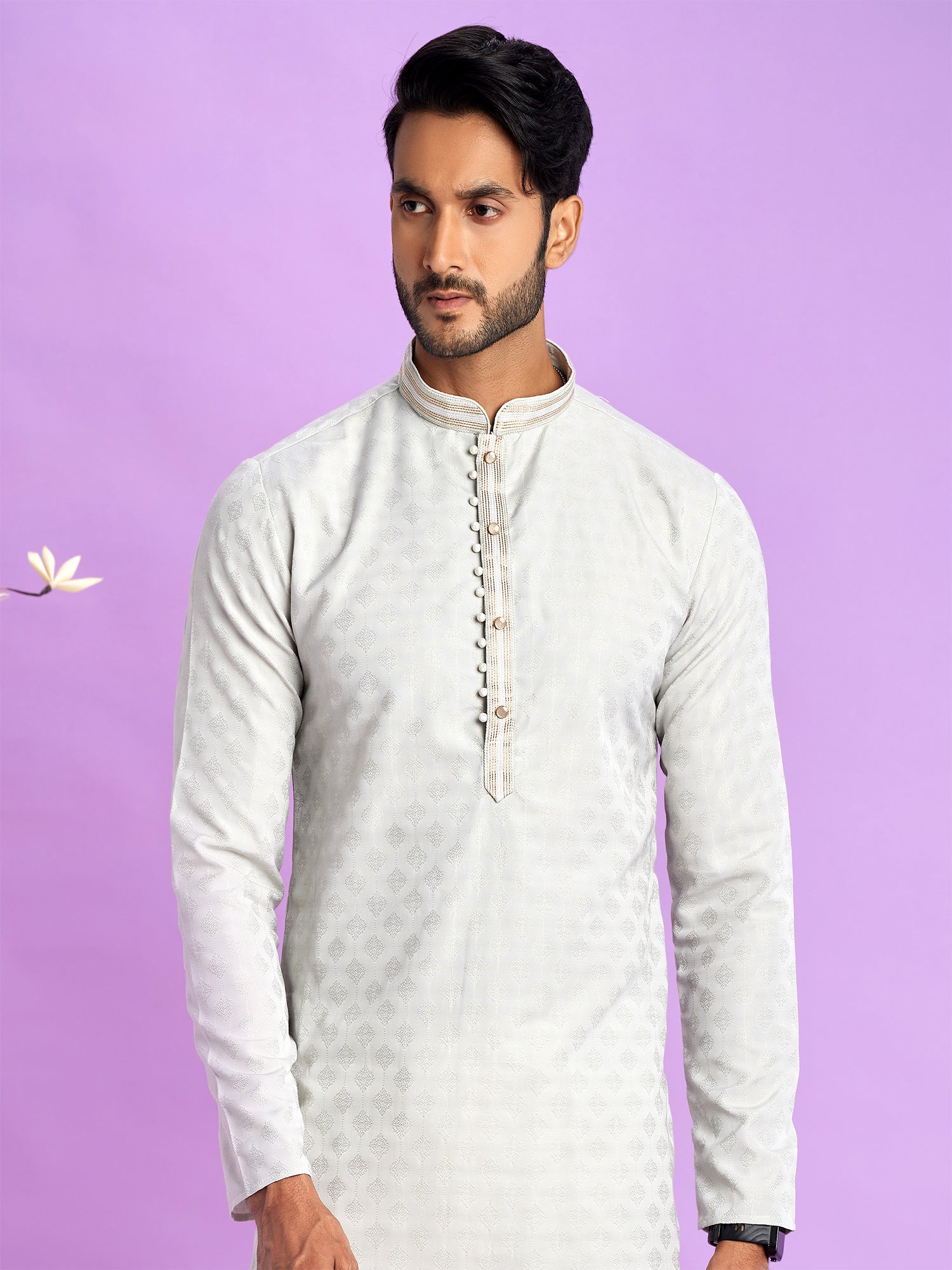 Off White Casual Kurta Pyjama Set For Mens