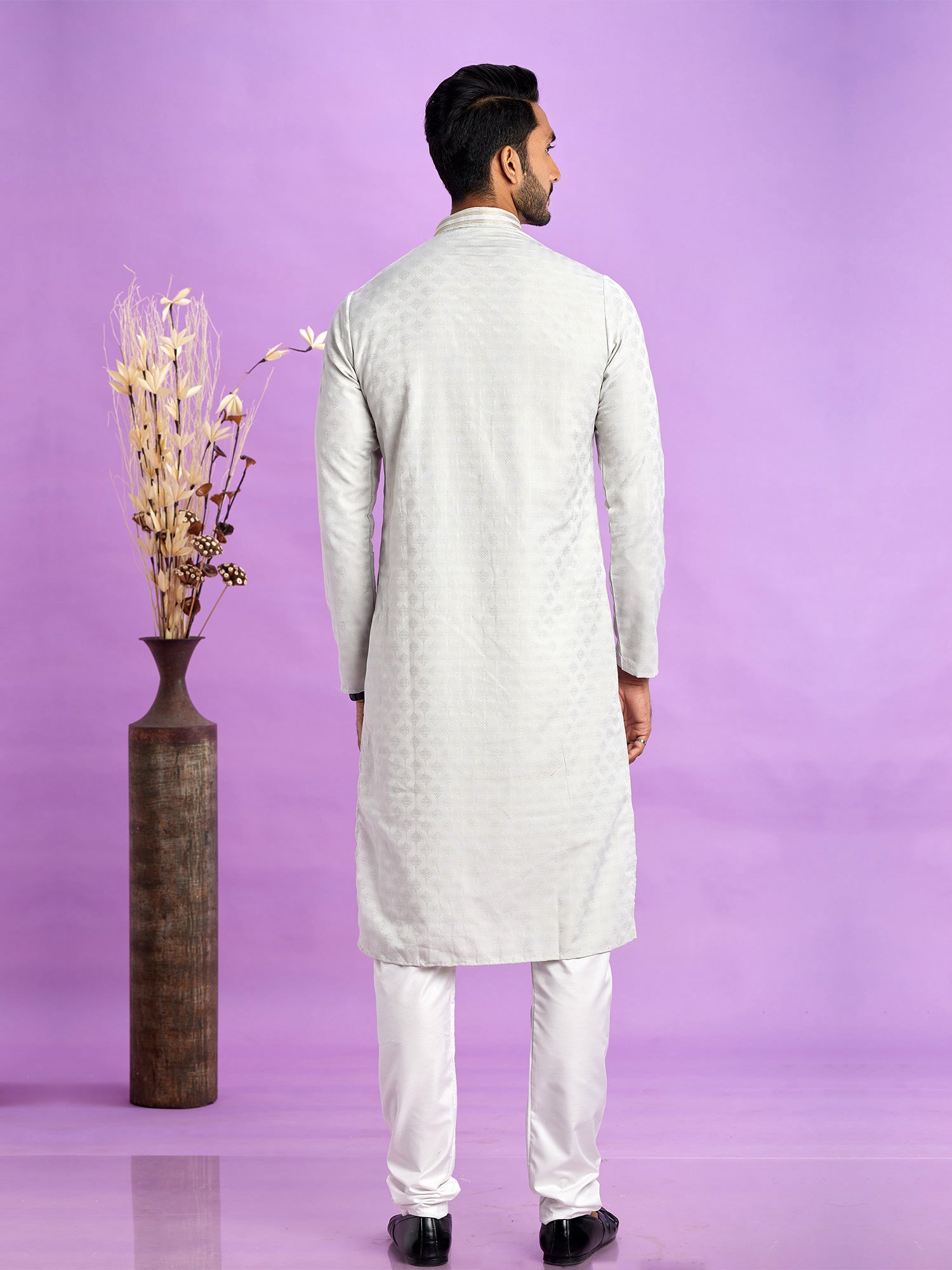 Off White Casual Kurta Pyjama Set For Mens