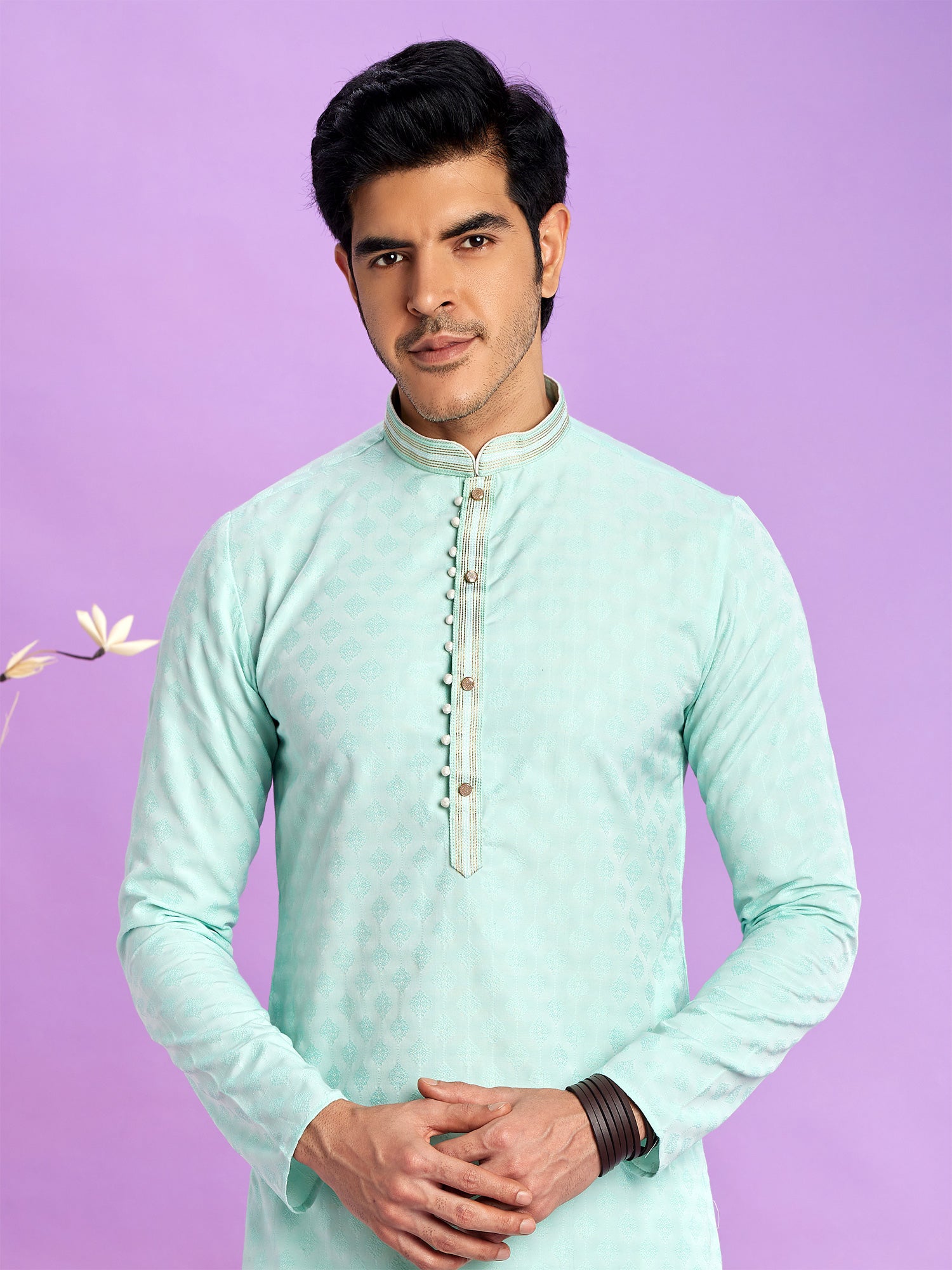 Sky Blue Art Silk Kurta Pyjama For Mens