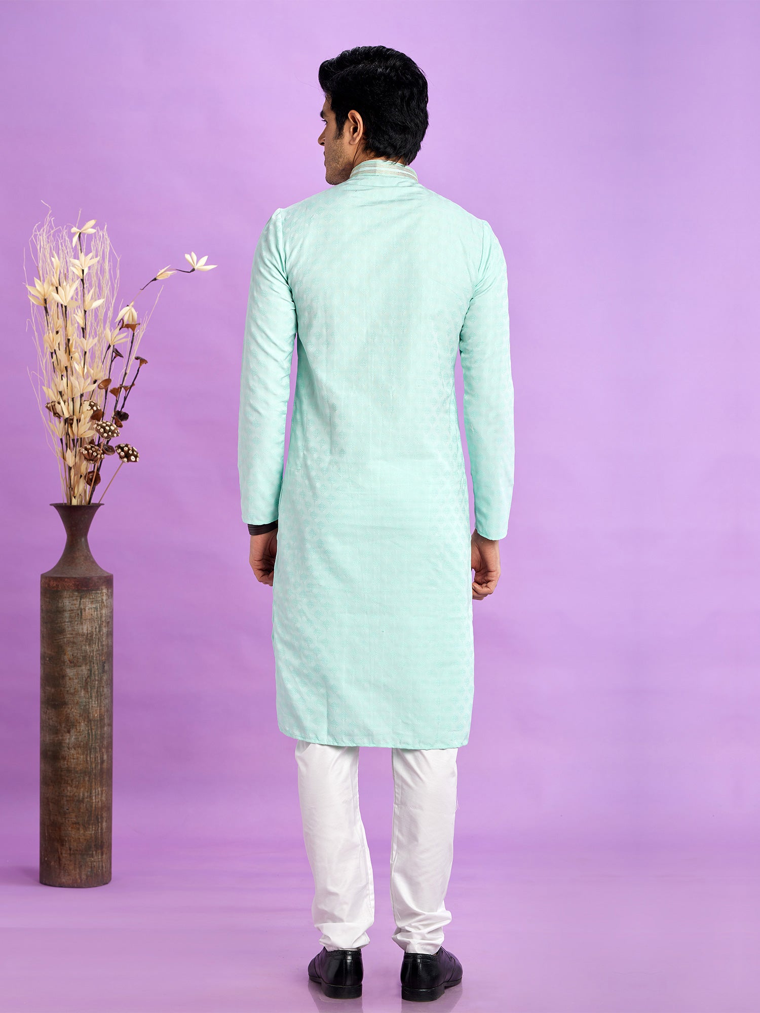 Sky Blue Art Silk Kurta Pyjama For Mens