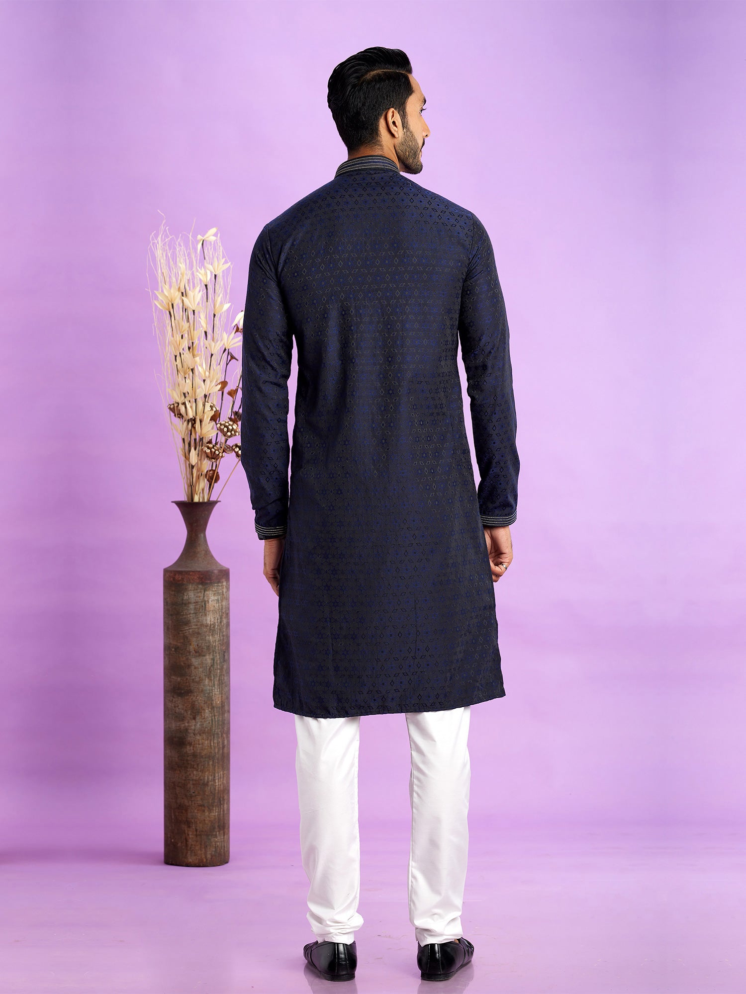 Navy Blue Festive Kurta Pyjama For Mens In Art Silk