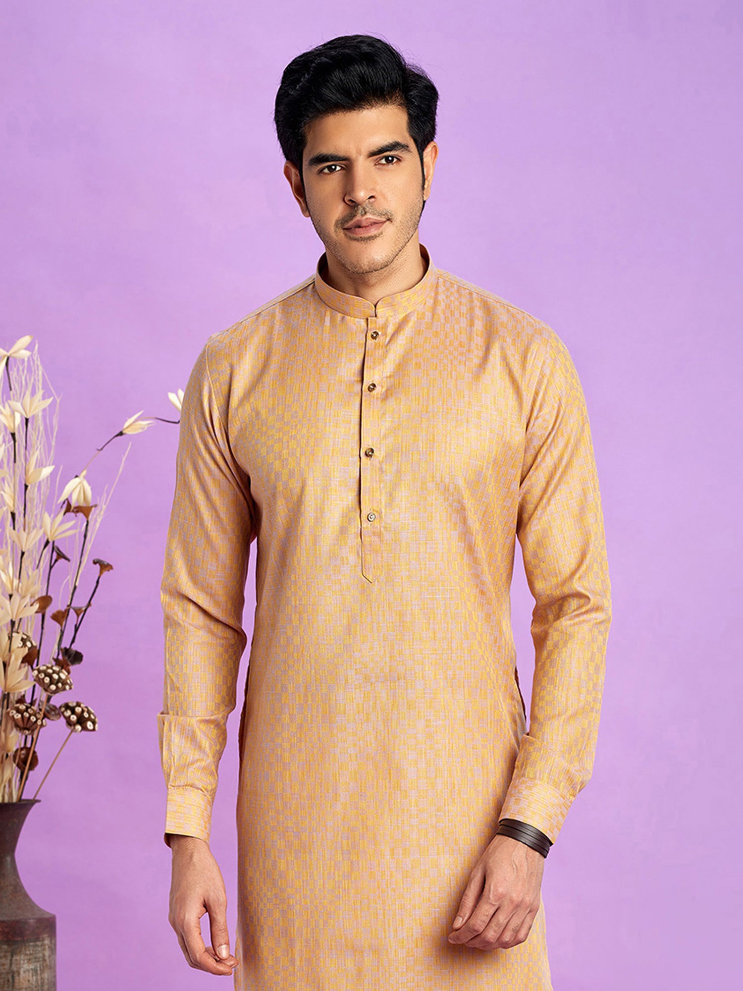 Light Brown Casual Wear Kurta Pyjama In Art Silk