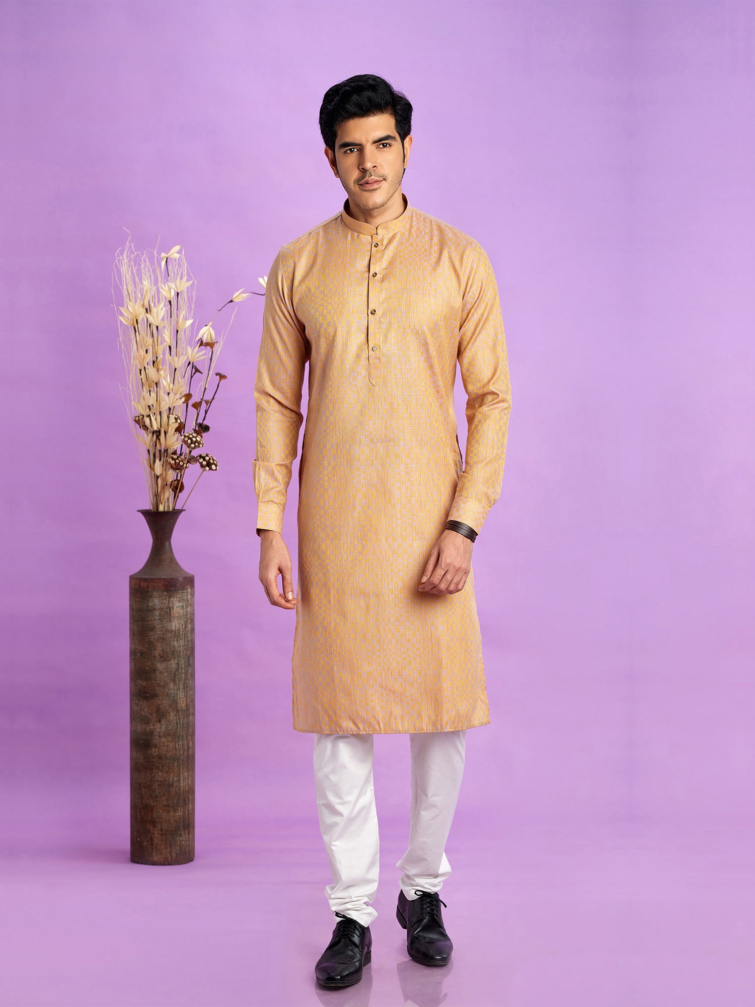 Light Brown Casual Wear Kurta Pyjama In Art Silk