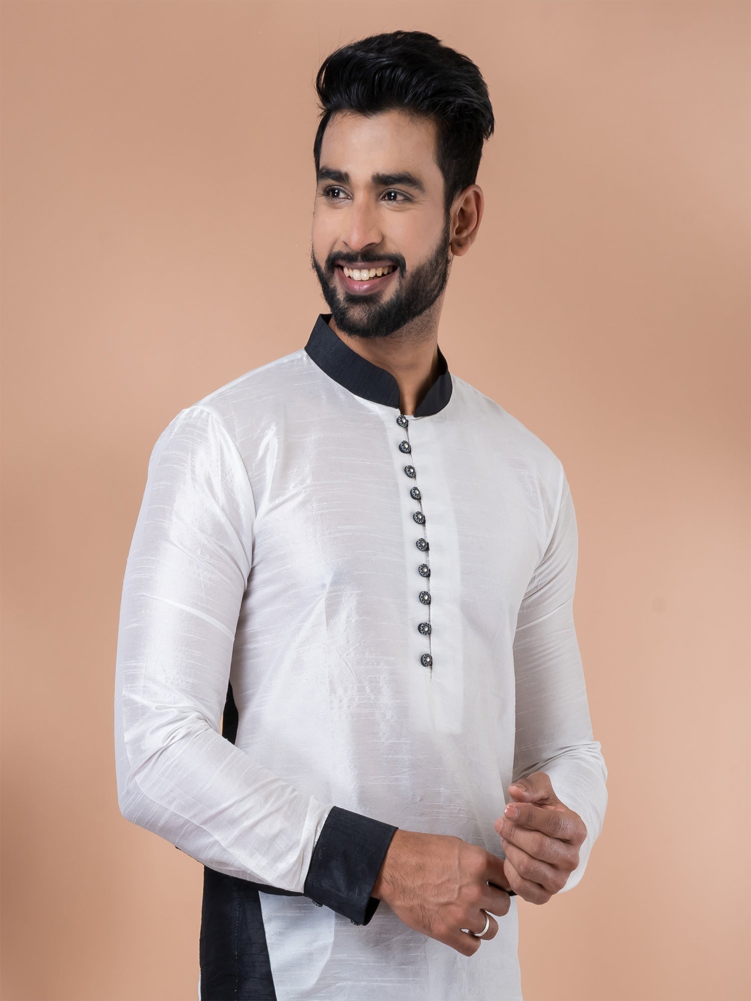 White Art Silk Kurta Pyjama For Mens