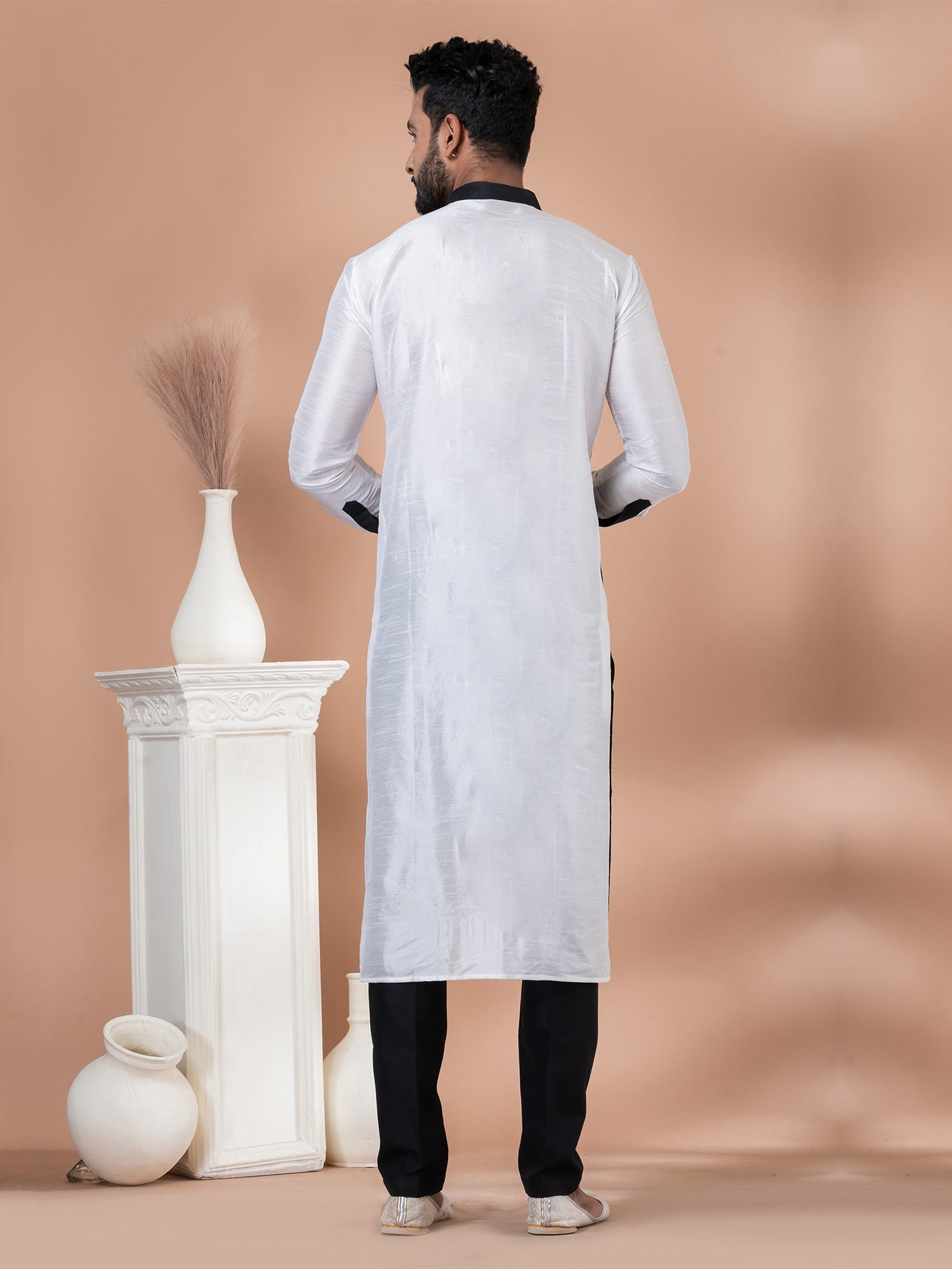 White Art Silk Kurta Pyjama For Mens