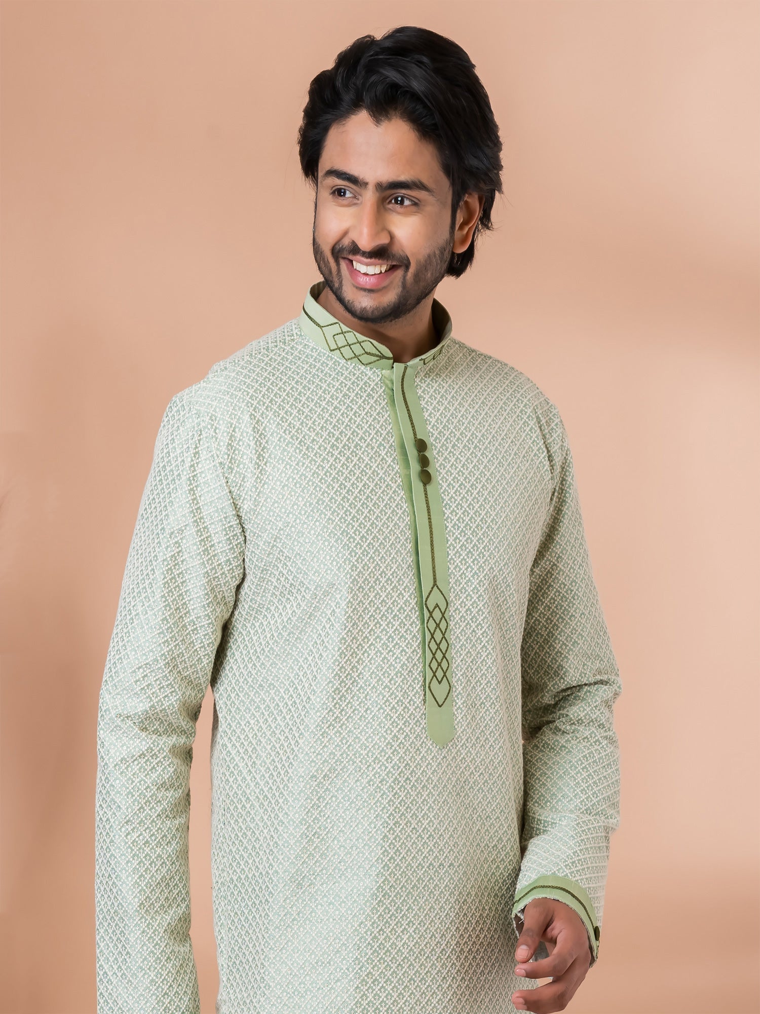 Green Embroidered Kurta Pyjama Set For Mens