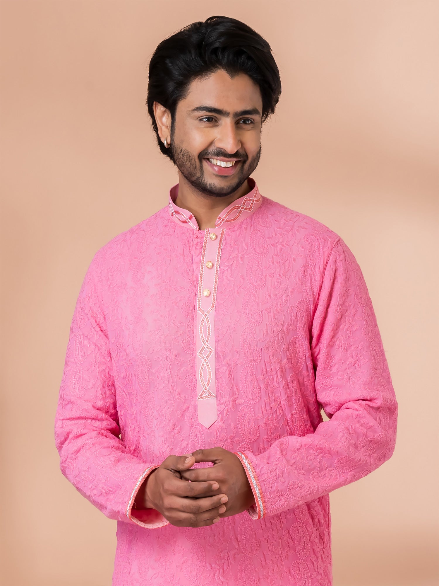 Pink Festive Wear Kurta Pyjama Set In Art Silk