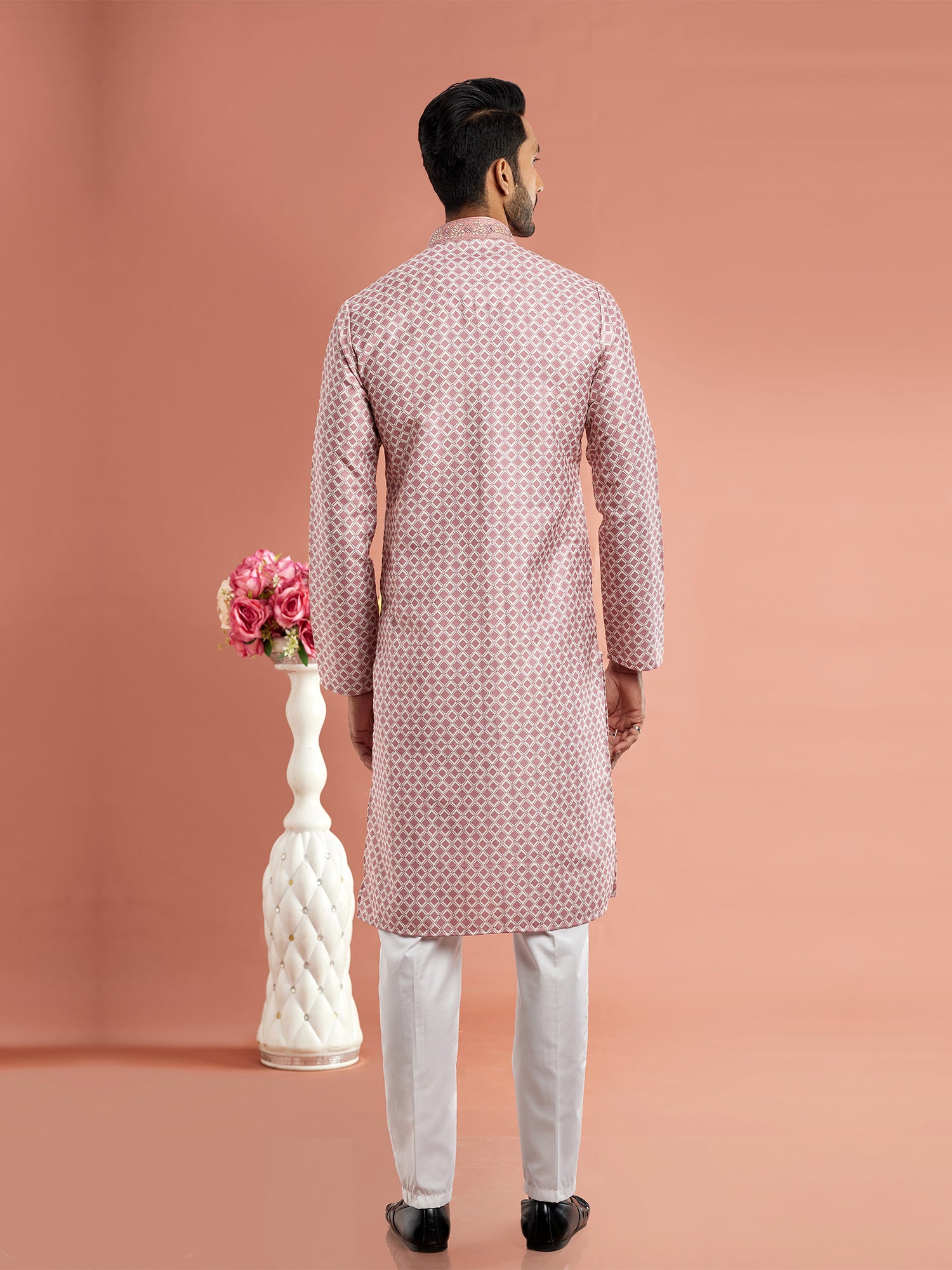 Mauve Pink Festive Kurta Pyjama For Mens In Cotton