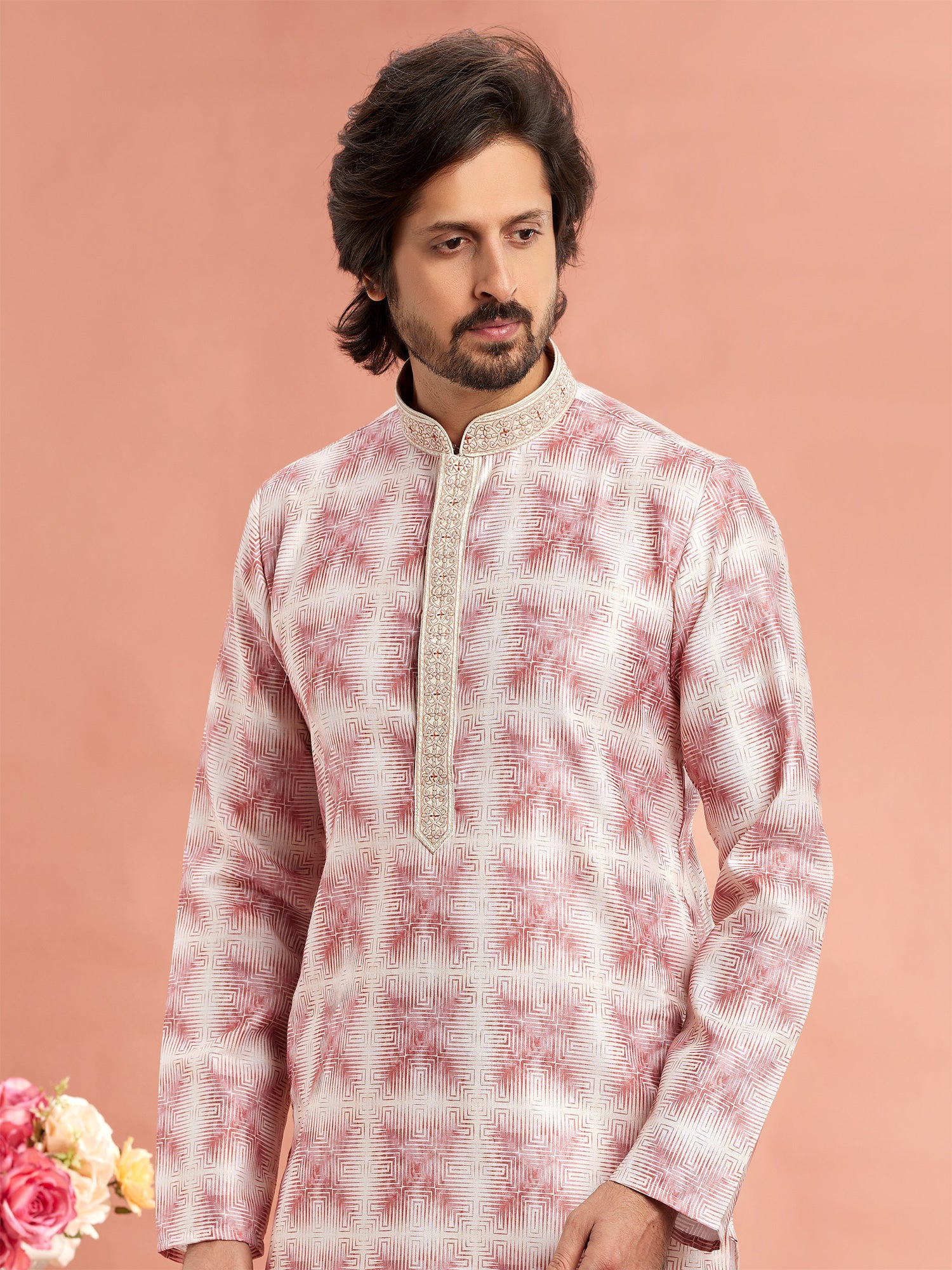 Off White Digital Printed Mens Readymade Kurta