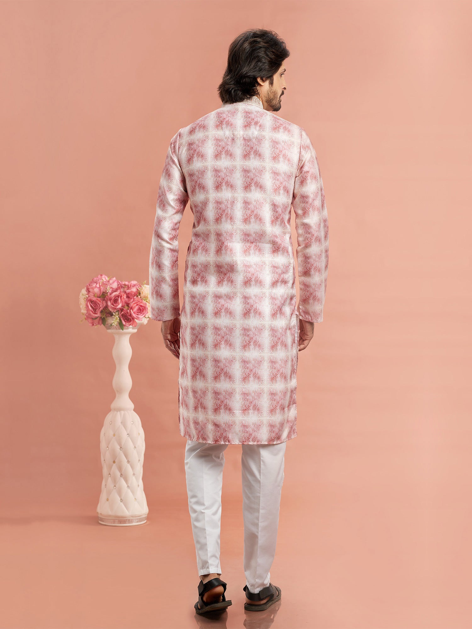 Off White Digital Printed Mens Readymade Kurta