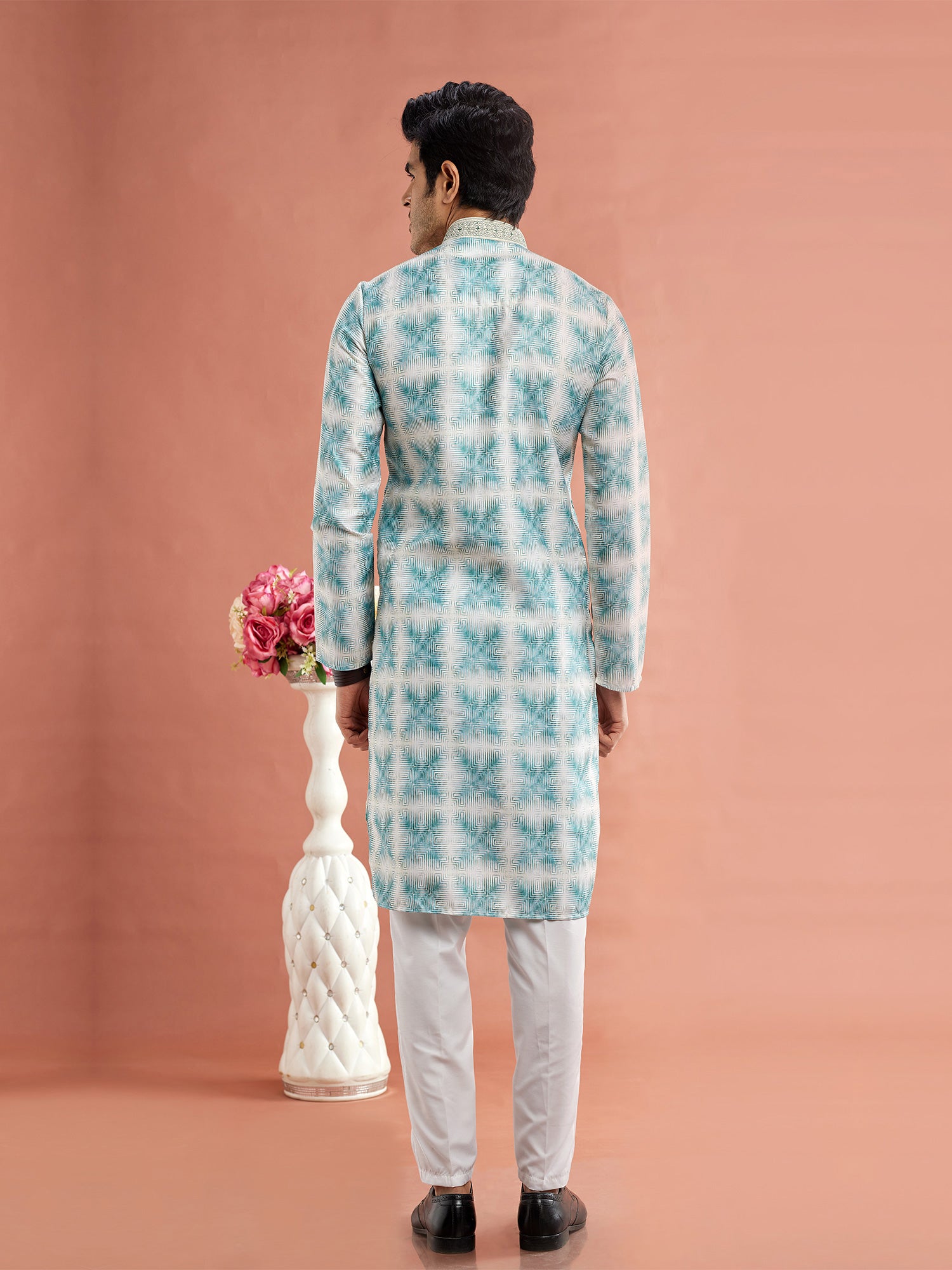 Light Blue Festive Kurta Pyjama For Mens In Cotton