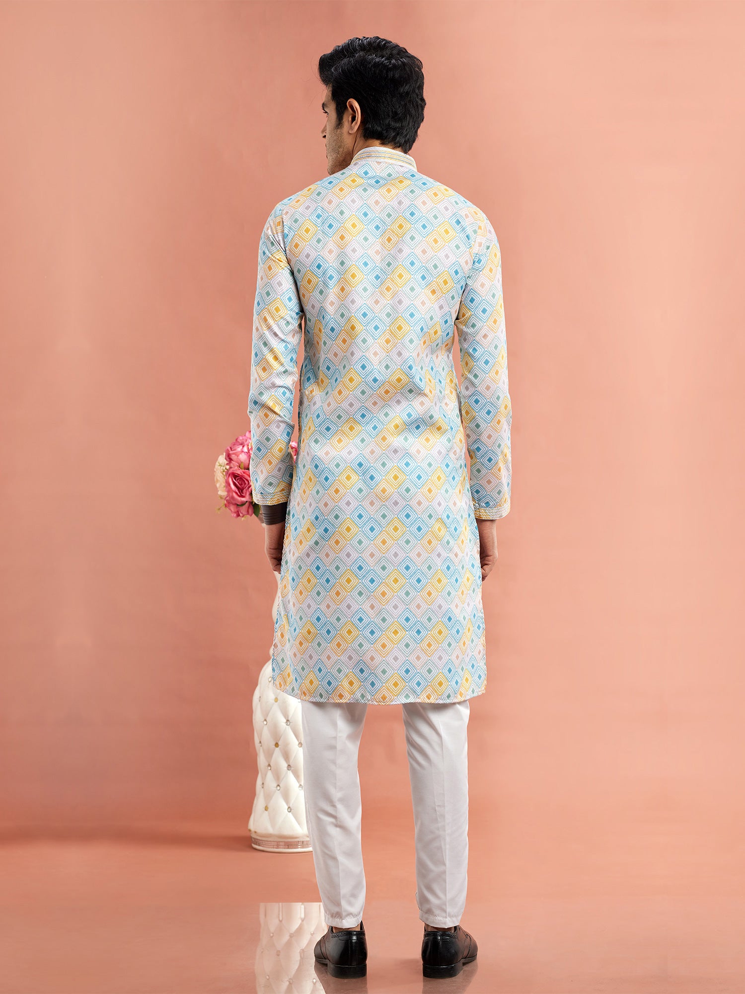 Light Blue Casual Wear Kurta Pyjama In Cotton