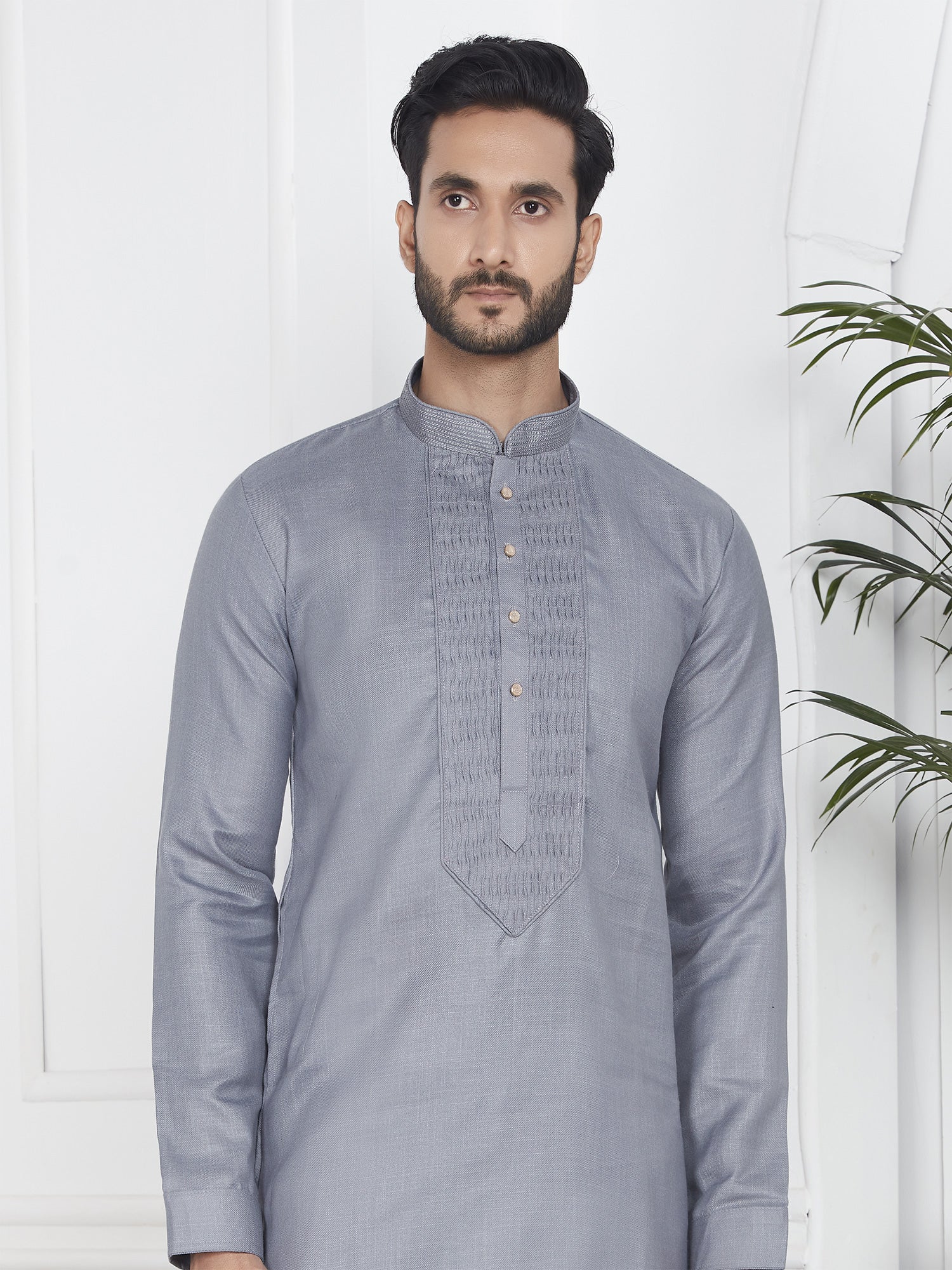 Grey Casual Wear Kurta Pyjama Set For Mens
