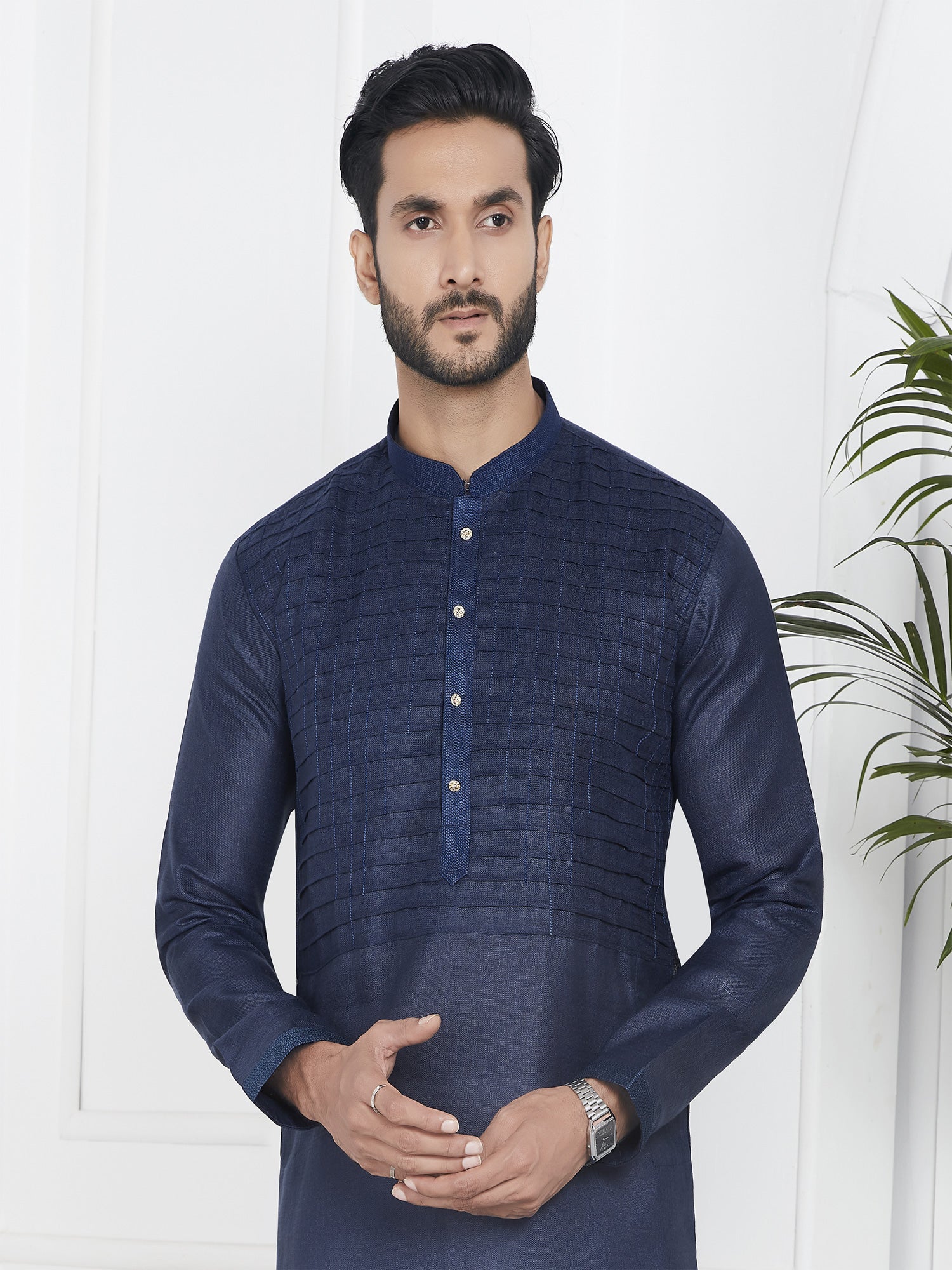 Navy Blue Wedding Wear Mens Kurta Pyjama