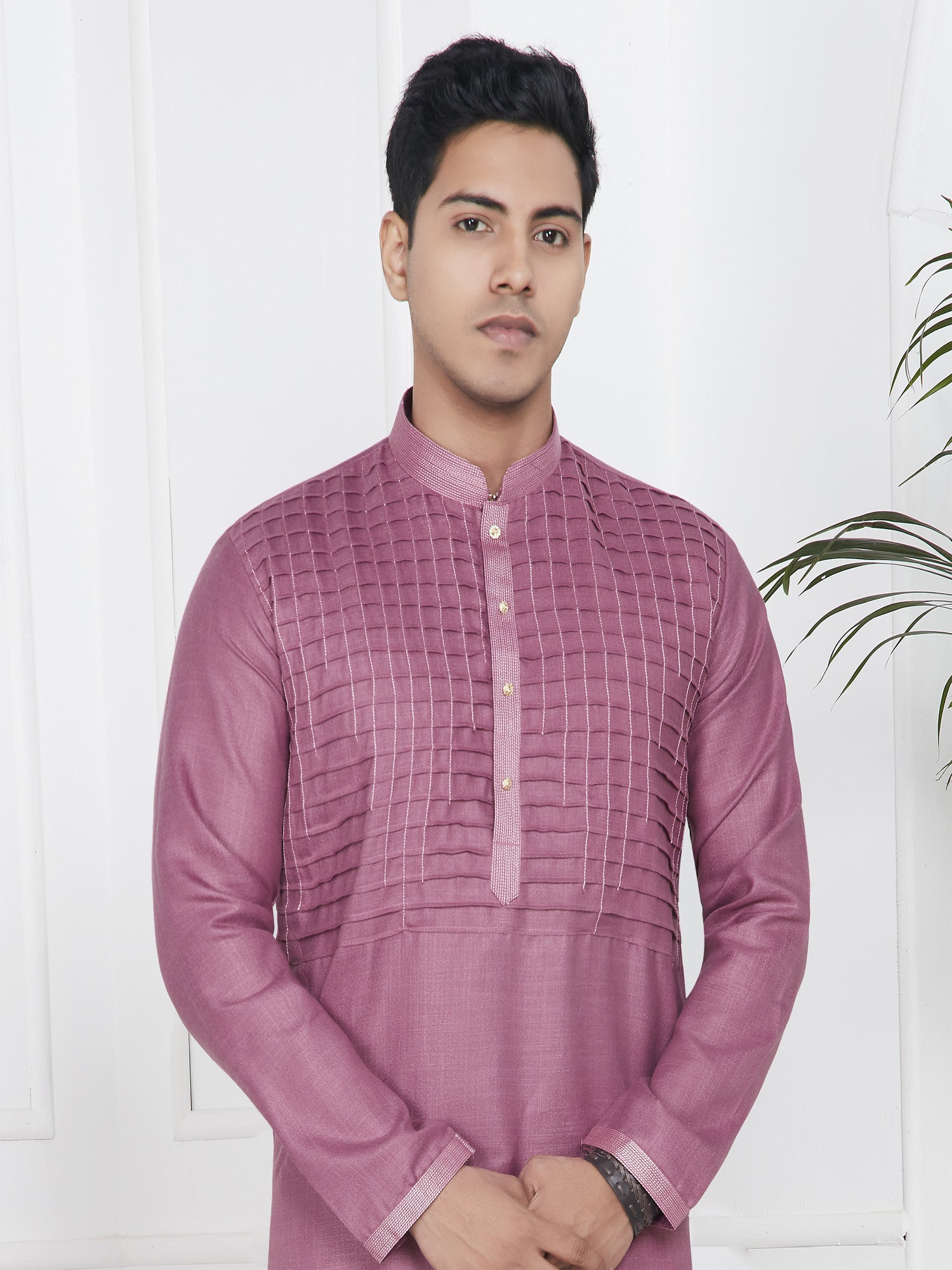Dark Pink Plain Festive Wear Kurta Pyjama Set