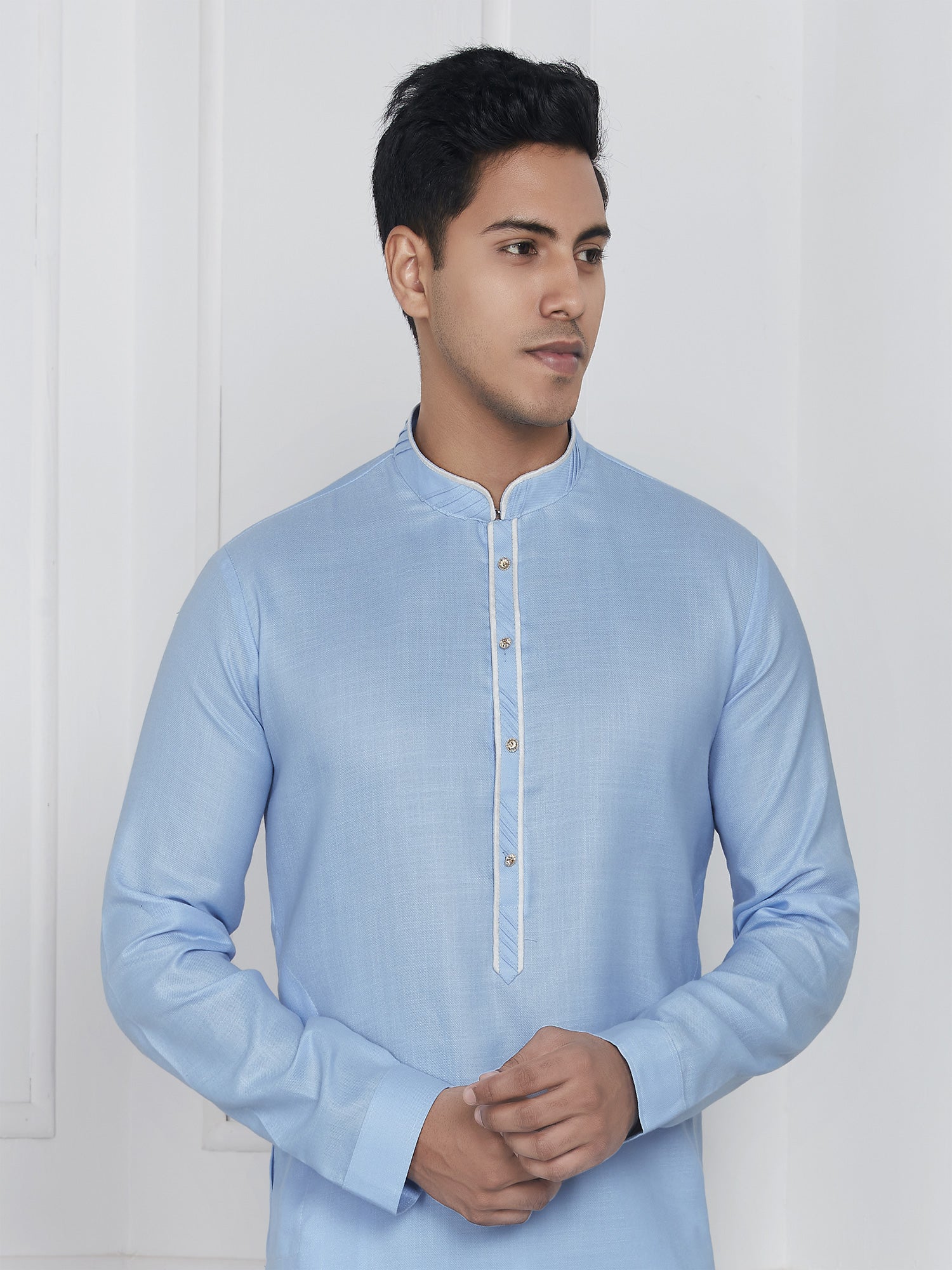 Sky Blue Plain Kurta Pyjama For Mens In Cotton