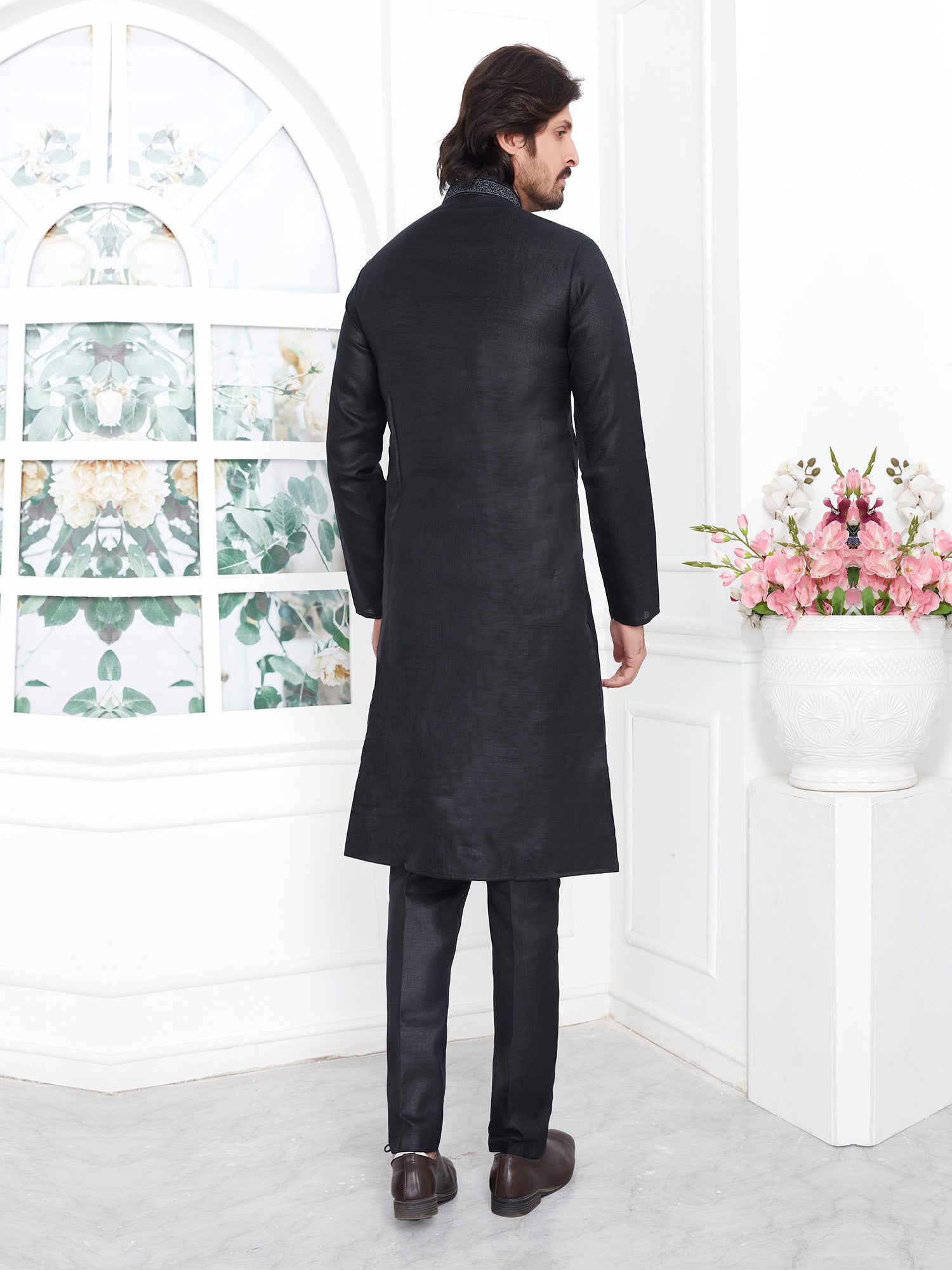Black Party Wear Readymade Kurta Pyjama In Cotton