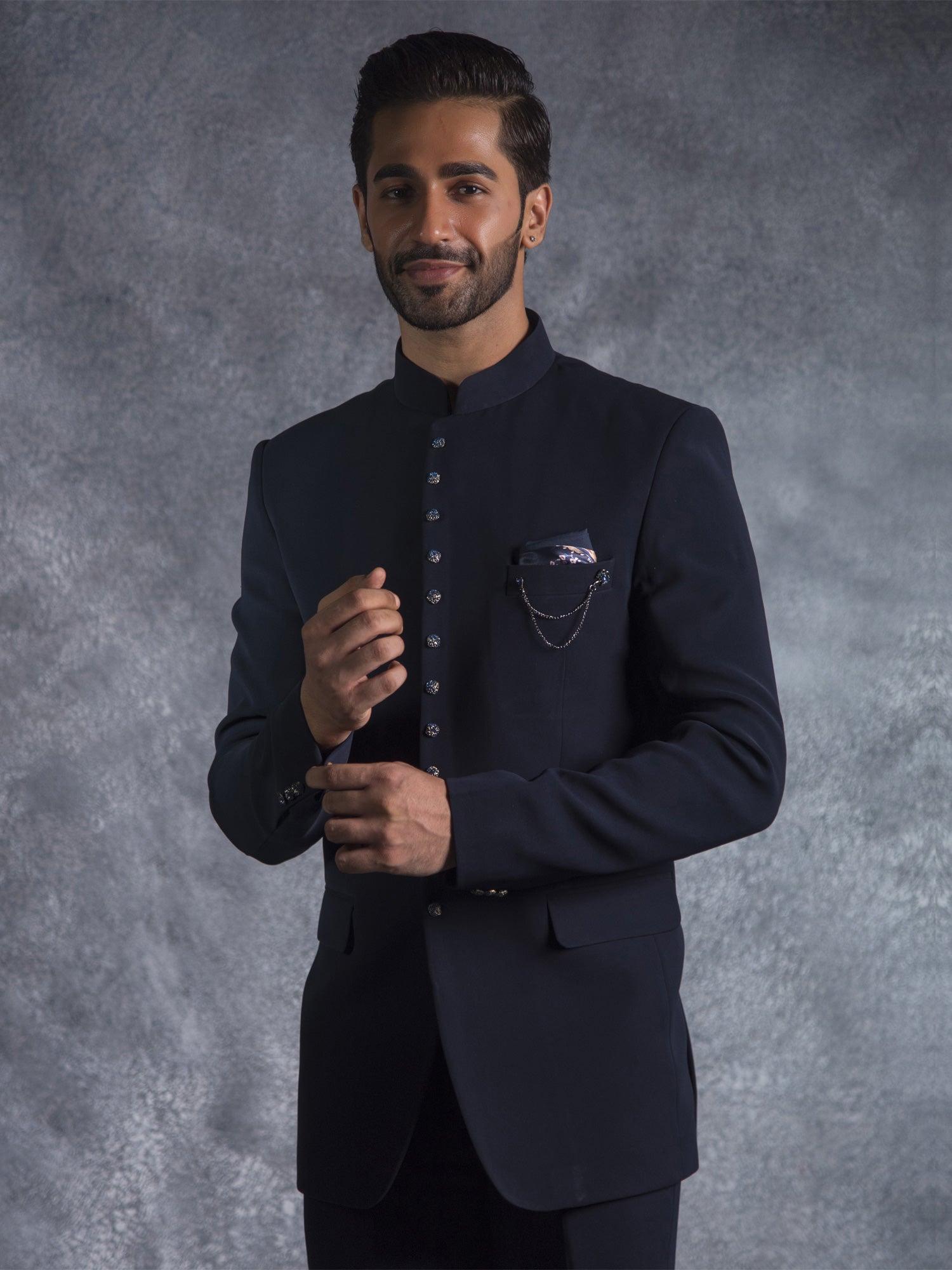 Navy Blue Wedding Wear Jodhpuri Set For Mens