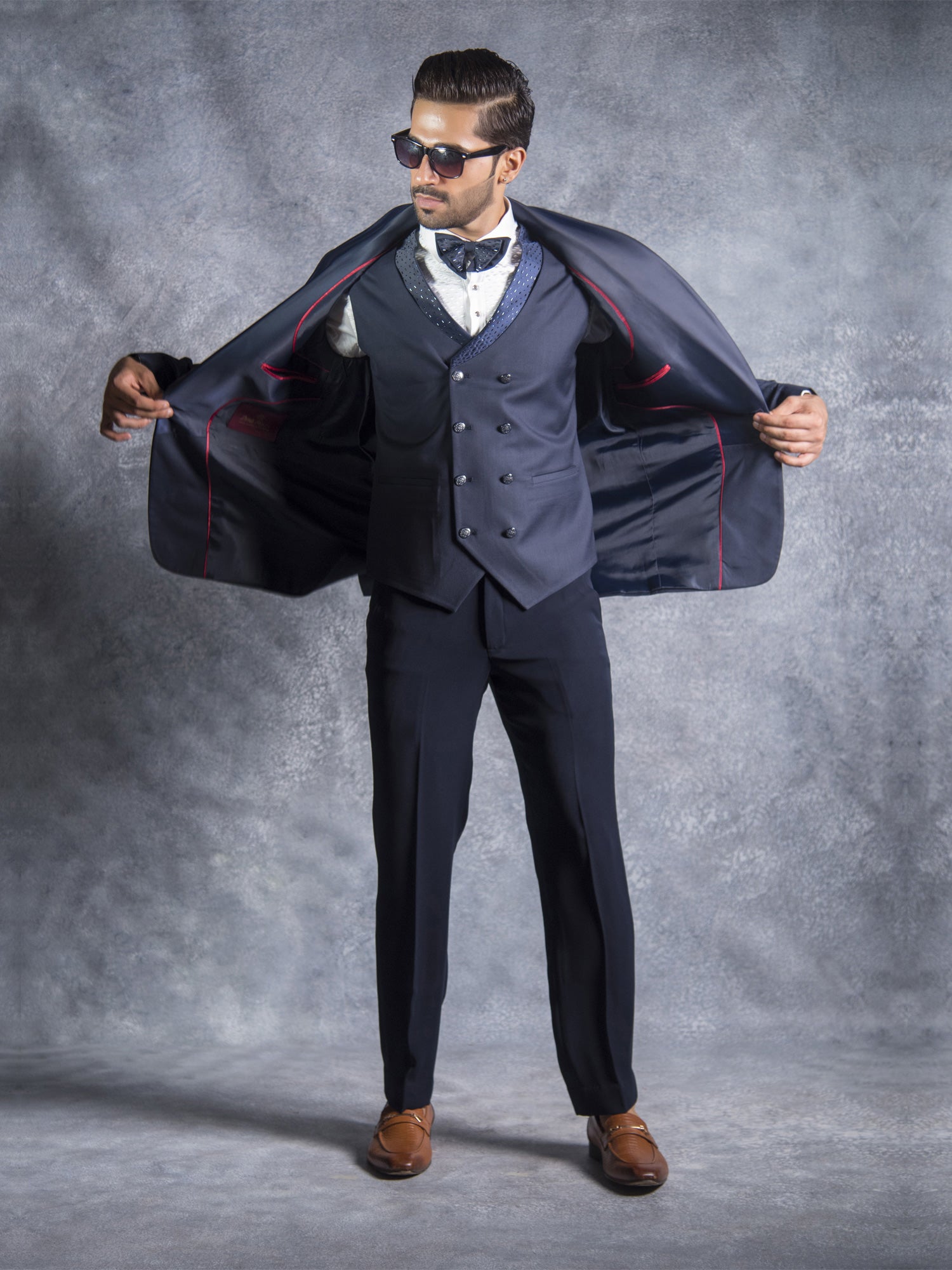 Blue Three Piece Mens Tuxedo Suit In Terry Rayon