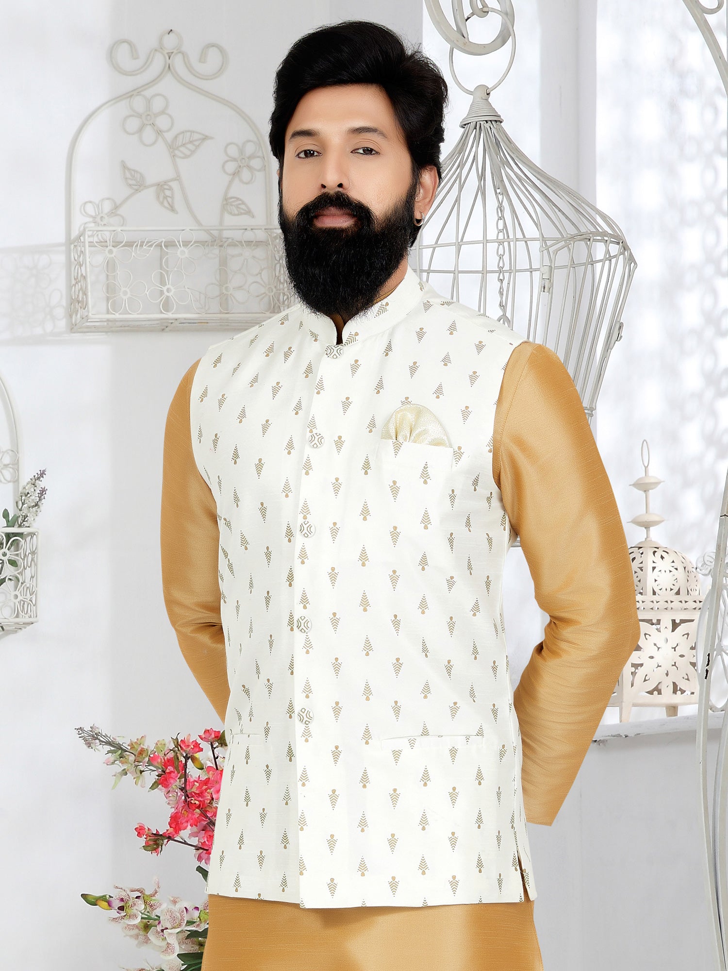 Pure White Mens Festive Wear Nehru Jacket