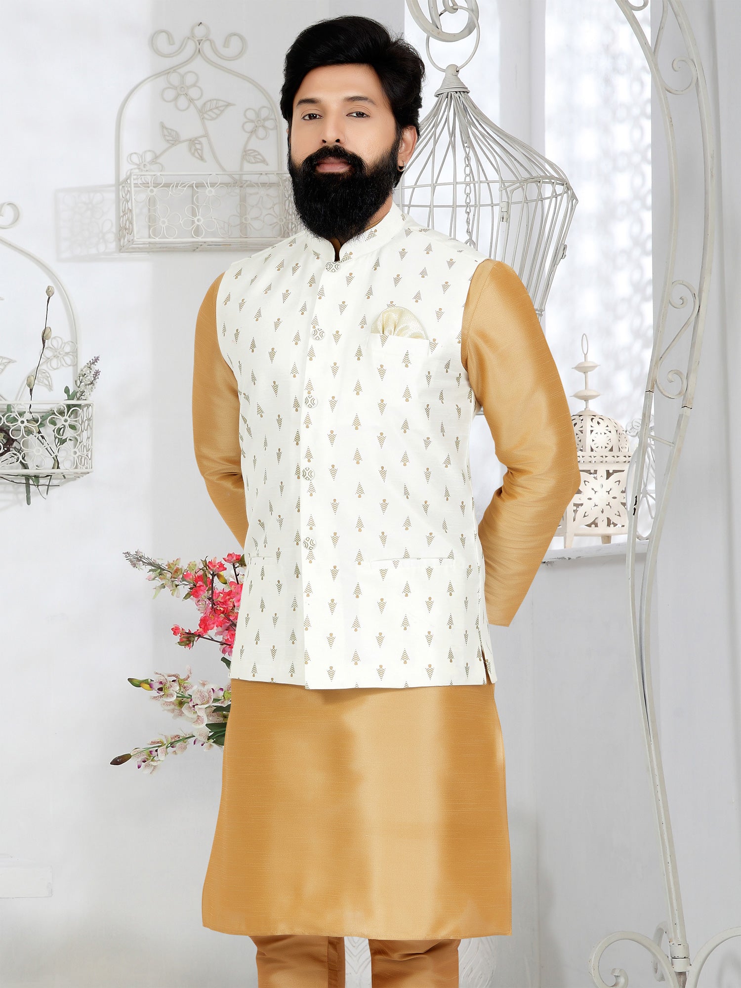 Pure White Mens Festive Wear Nehru Jacket
