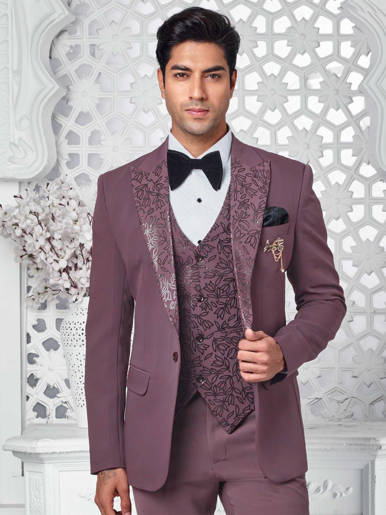 Mauve Pink Mens Three Piece Tuxedo