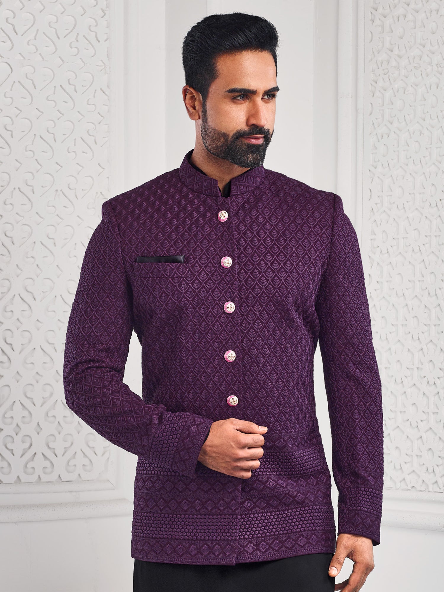Black Kurta Pyjama With Embroidered Jacket