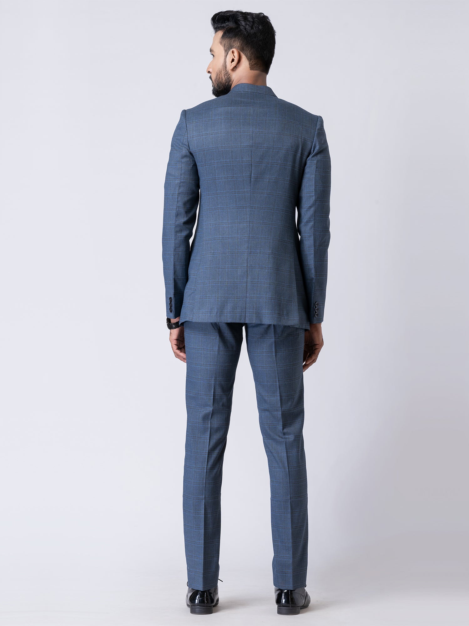 Deep Blue Check Pattern Jodhpuri Dress For Men